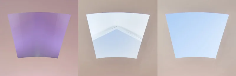 The opening to the sky in 3 positions: closed, half open, fully open.