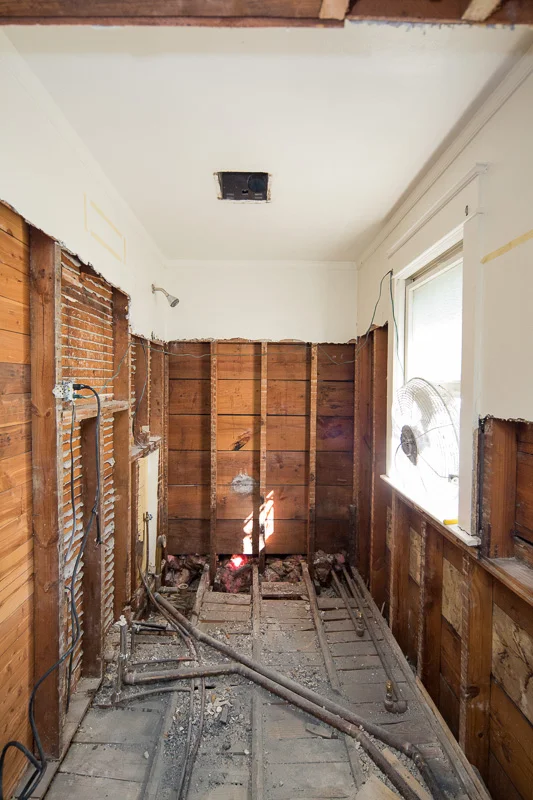 The bathroom stripped bare.