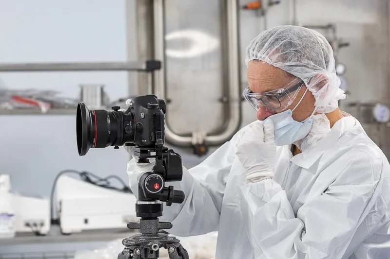 Greg with one layer of cleanroom clothing, including a beard net. Why a beard net? Why not a beard net?