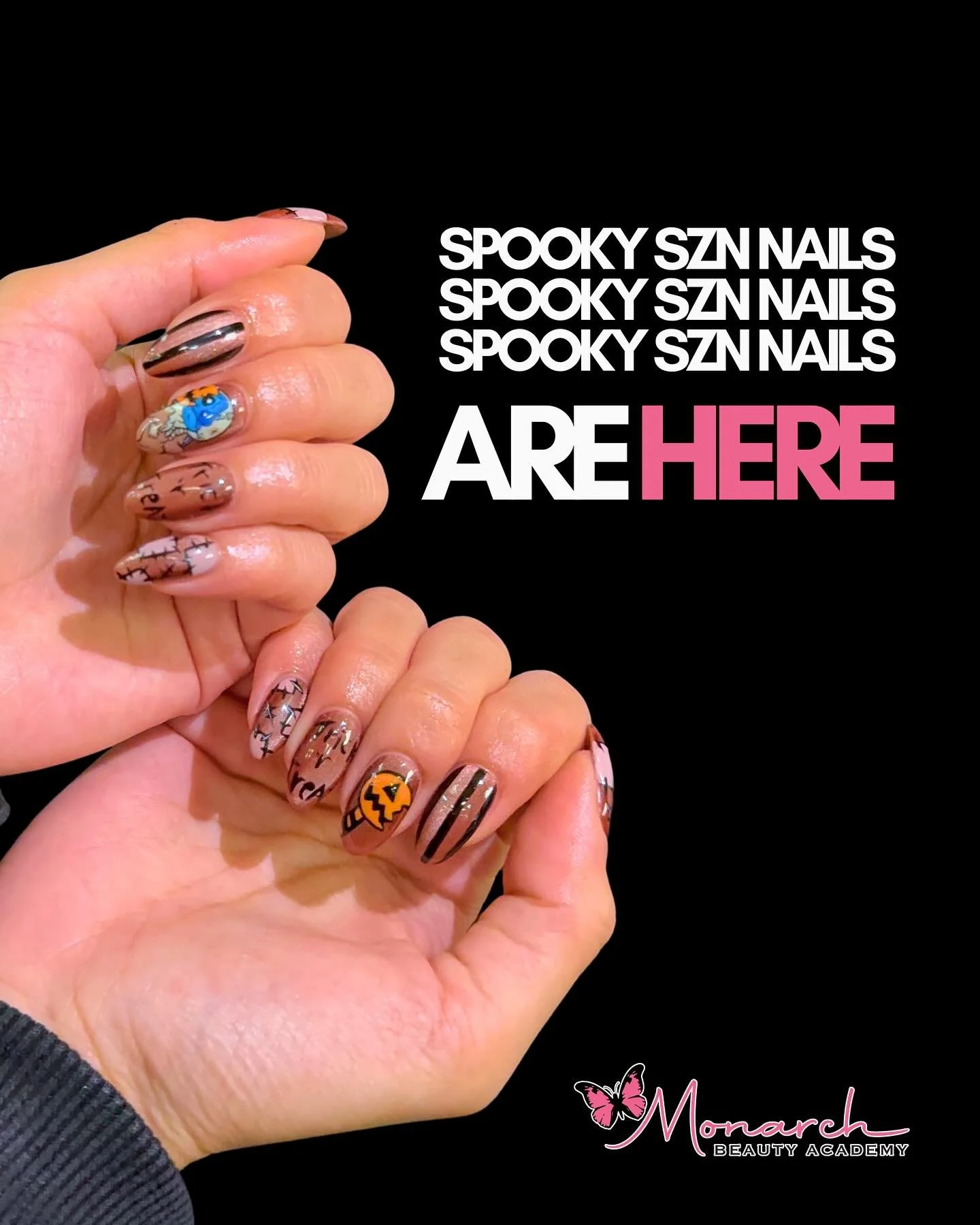 spooky szn is upon us which means our nail students are ready to whip up their 🍂🎃🧙&zwj;♀️🔮☕️ designs | 661-799-4995 to book 

#transformwithmonarch #scvnails #scvnailtech #santaclaritanails #santaclarita #scv #whatsupscv #losangelesbeautyschool #