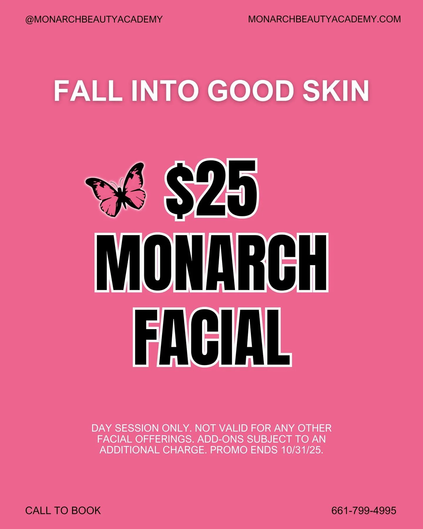 It&rsquo;s NATIONAL ESTHETICIAN DAY! We love our #esthibesties so much and admire their hard work day in and day out 🫧

To celebrate, we&rsquo;re offering $25 MONARCH FACIALS for the rest of the month! Appointments are limited &mdash; call 661-799-4