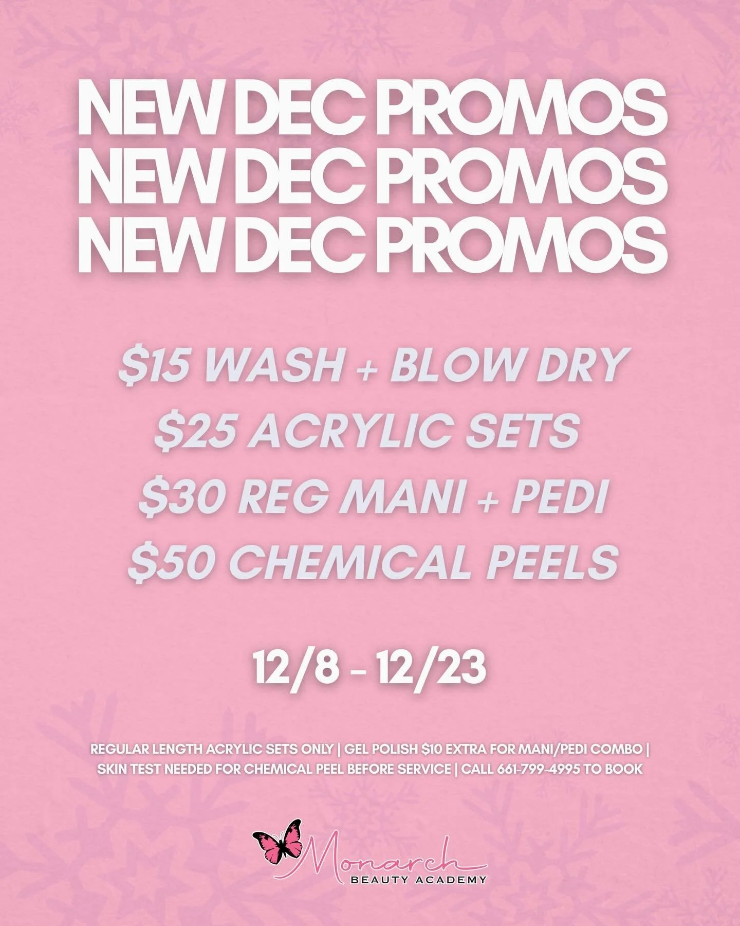 Fresh December promos &mdash; perfect timing to get glowing before the in-laws arrive 😉✨

Offers valid 12/8 - 12/23 | Call 661-799-4995 to book | Limited spots available