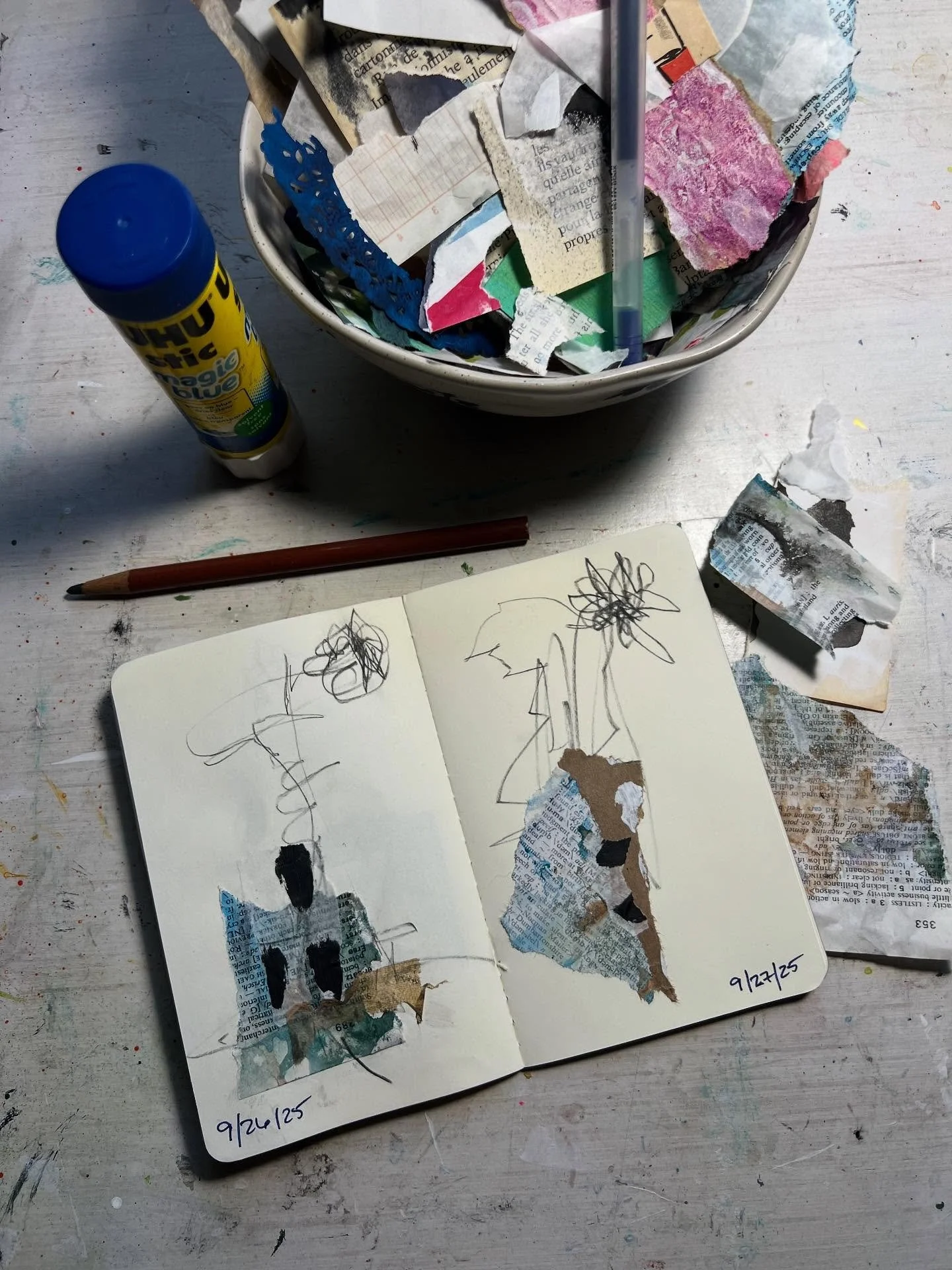 I&rsquo;m still working on my small collages. I missed a lot of days in the late summer but I&rsquo;m enjoying working on them again.  This has been such a fun little practice. 
I&rsquo;ve been adding charcoal pencil scribbles in the backgrounds late