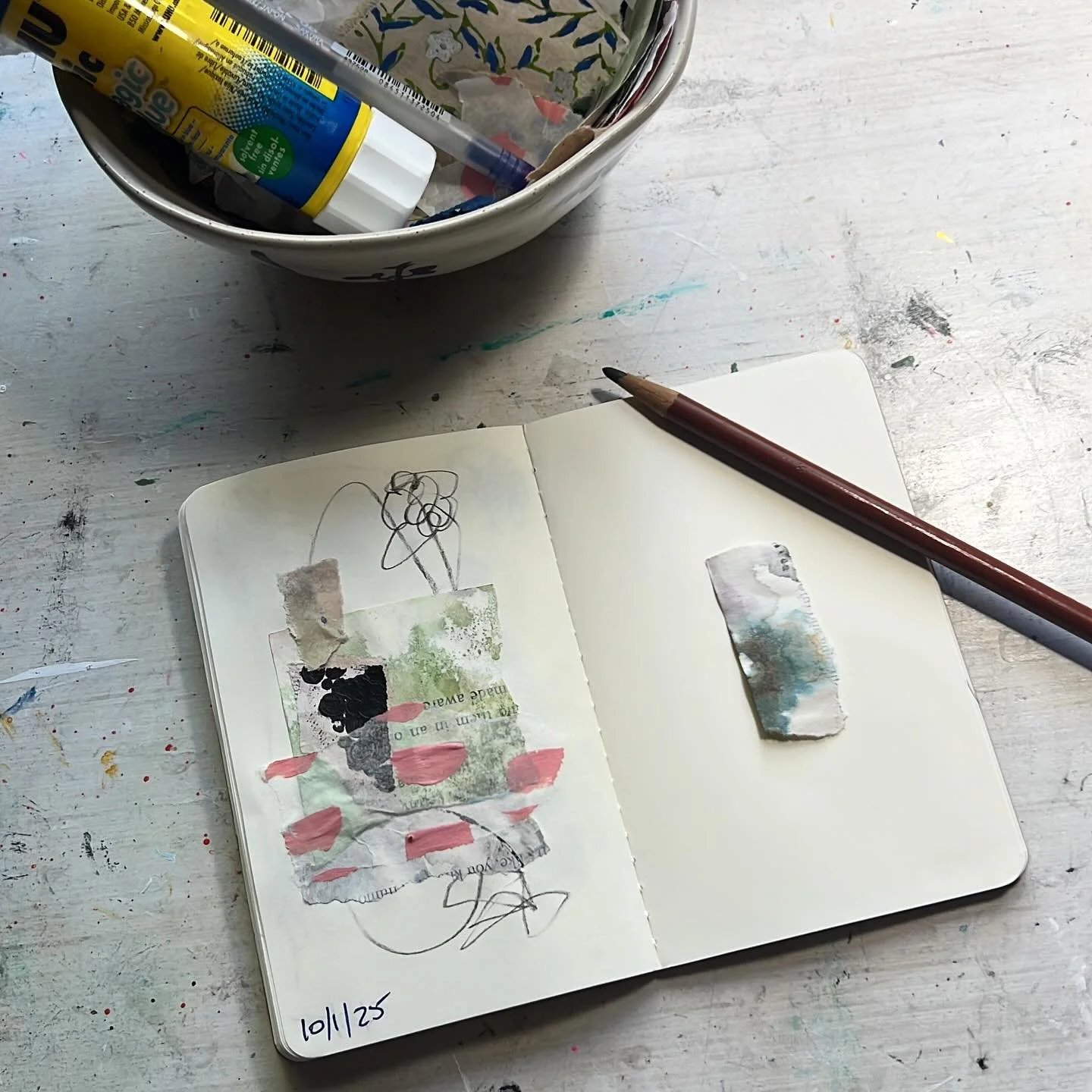 Today&rsquo;s small collage. I am really enjoying the charcoal pencil scribbles in the background! #smallcollage #creativeplay #collageaday #collage #michellebukowskiart