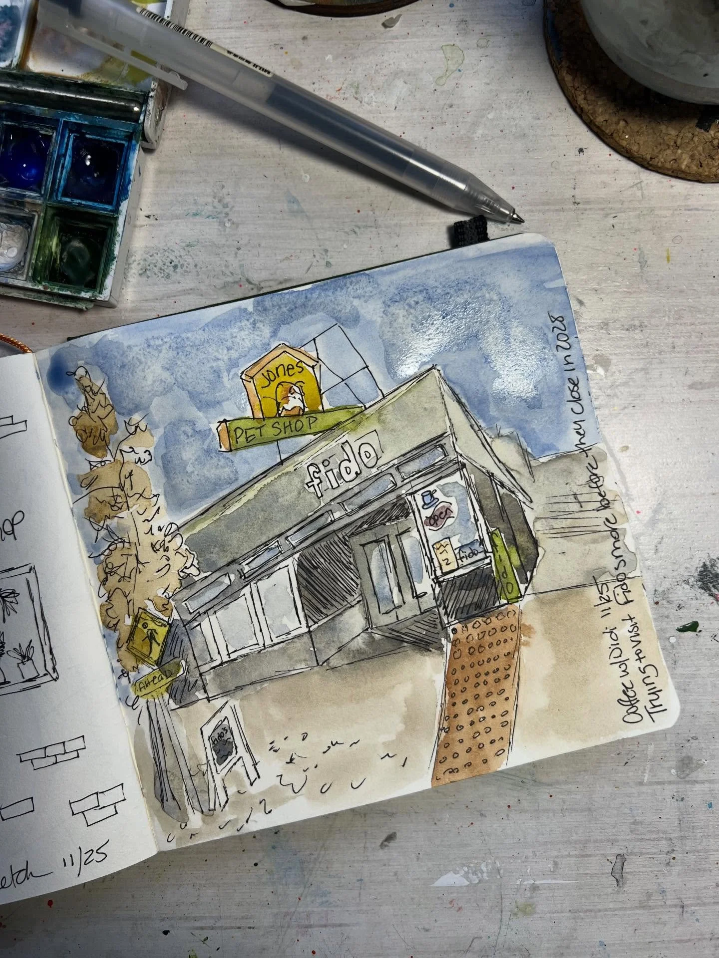 Like a lot of Nashvillians, I am heartbroken over the news that Fido&rsquo;s will close in the future.  We have pledged to frequent it as much as possible until it&rsquo;s gone. So of course I had to photograph it.  And then draw it.  Fidos not only 