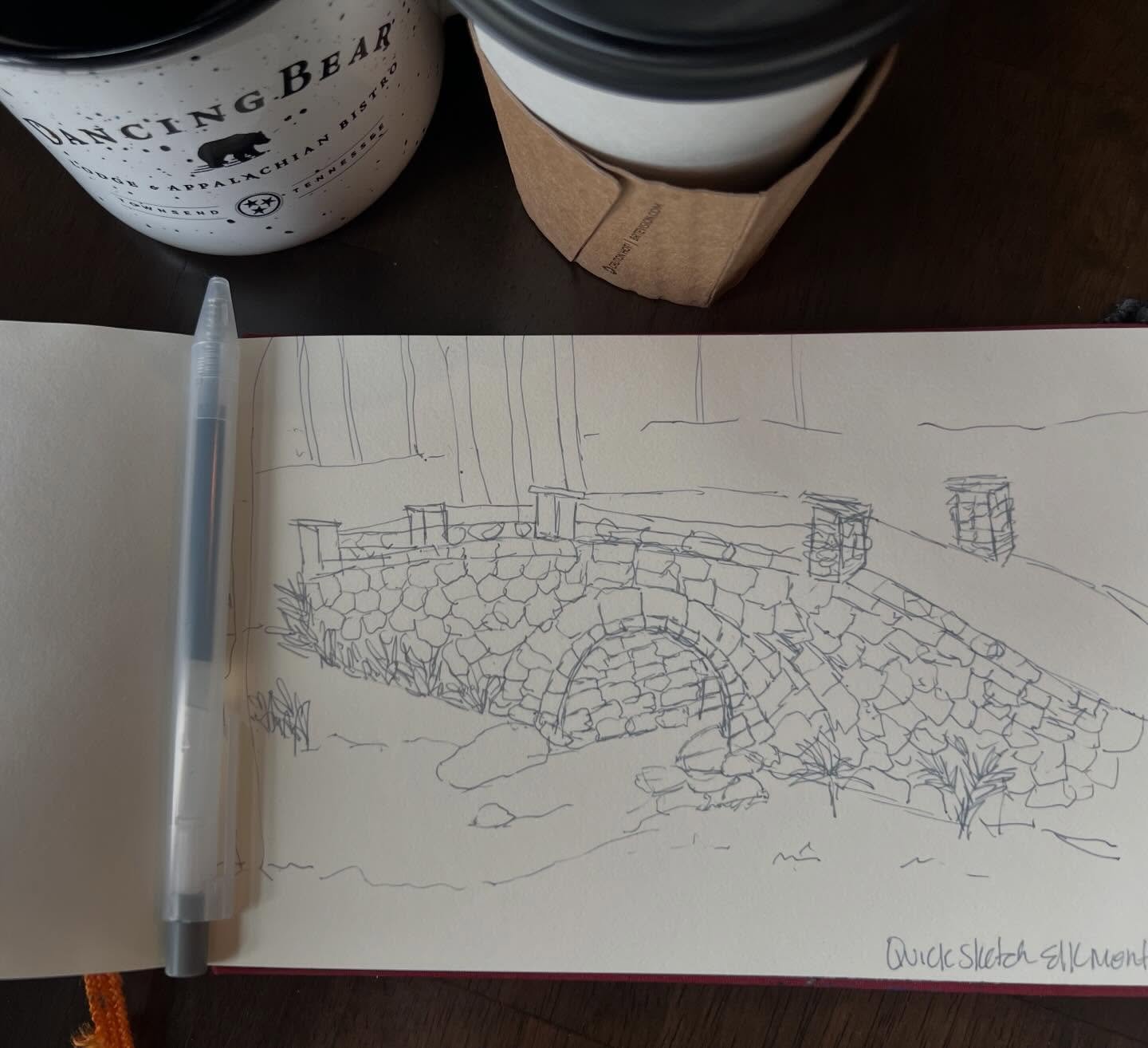 A quick sketch of the Troll Bridge (I think it looks like a fairy bridge) in Elkmont.  I&rsquo;m going to do this one in watercolor and maybe a second version in acrylic. #quicksketch #smokeymountains #michellebukowskiart
