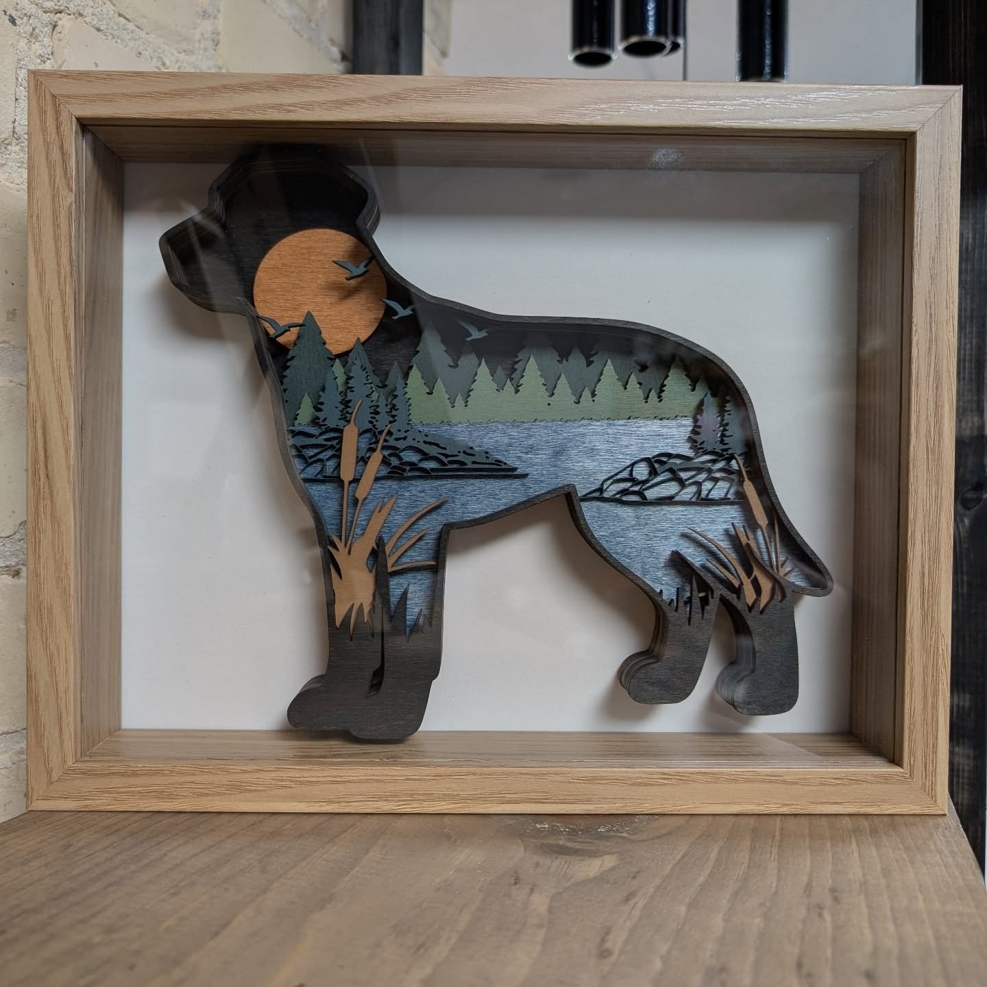 Custom Layered Dog Silhouette Lake Scene Art