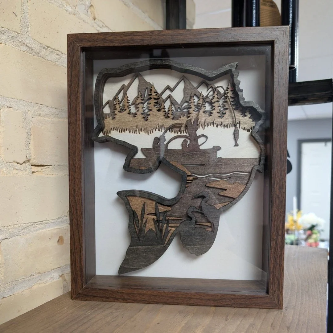 Rustic Fishing Scene Layered Basswood Art