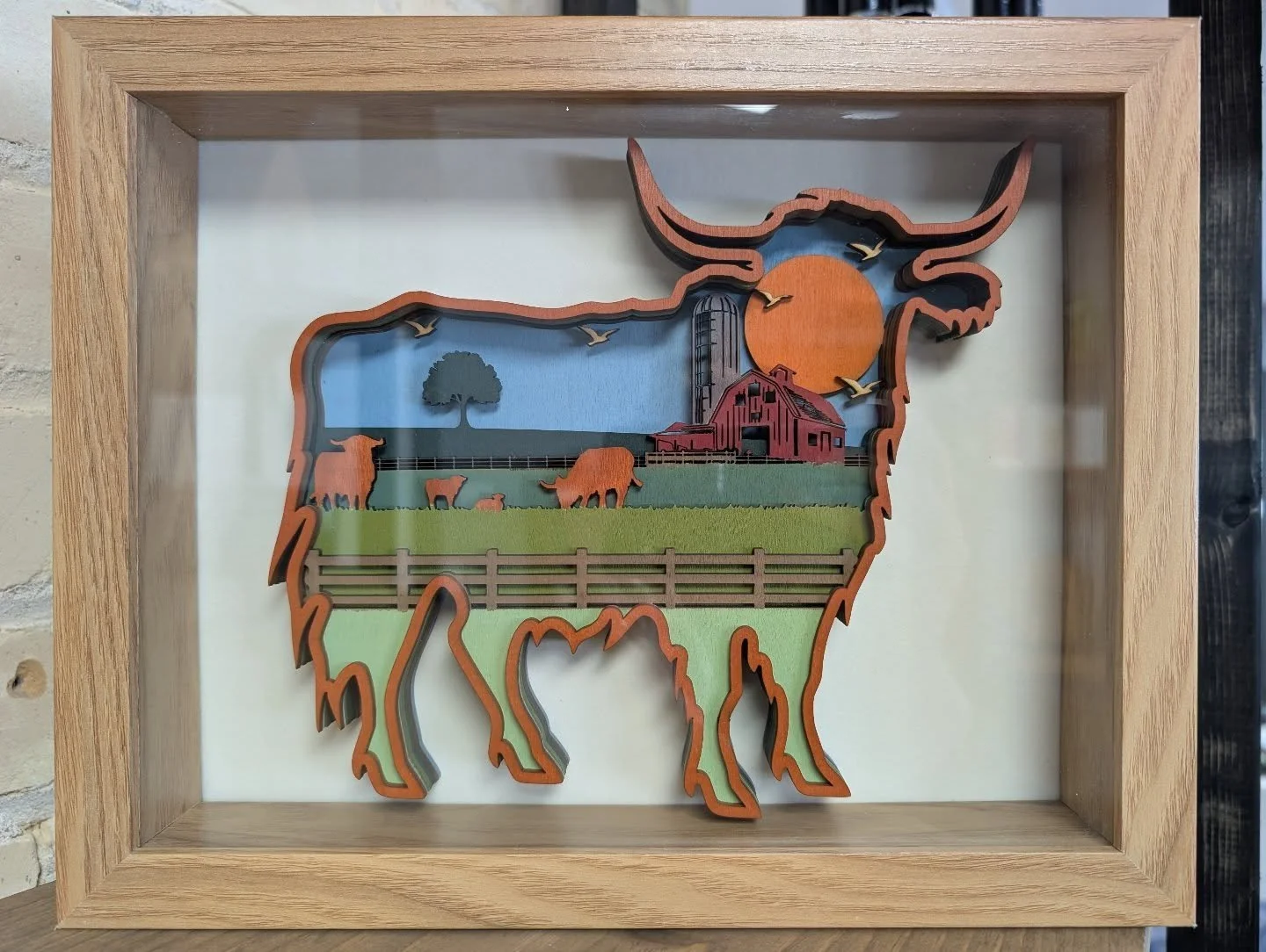 3D Layered Highland Cow Farm Art in Shadow Box