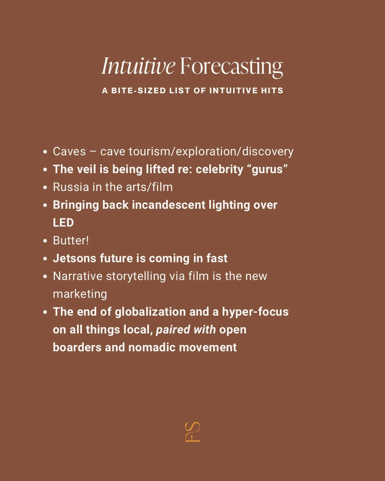 A glimpse into the nudges that I&rsquo;m currently sensing. Have any of these been showing up in your world?

🌄Caves suddenly seem like they&rsquo;ll be important. From a tourism and exploration lens, but also on the world stage, where hidden caves 