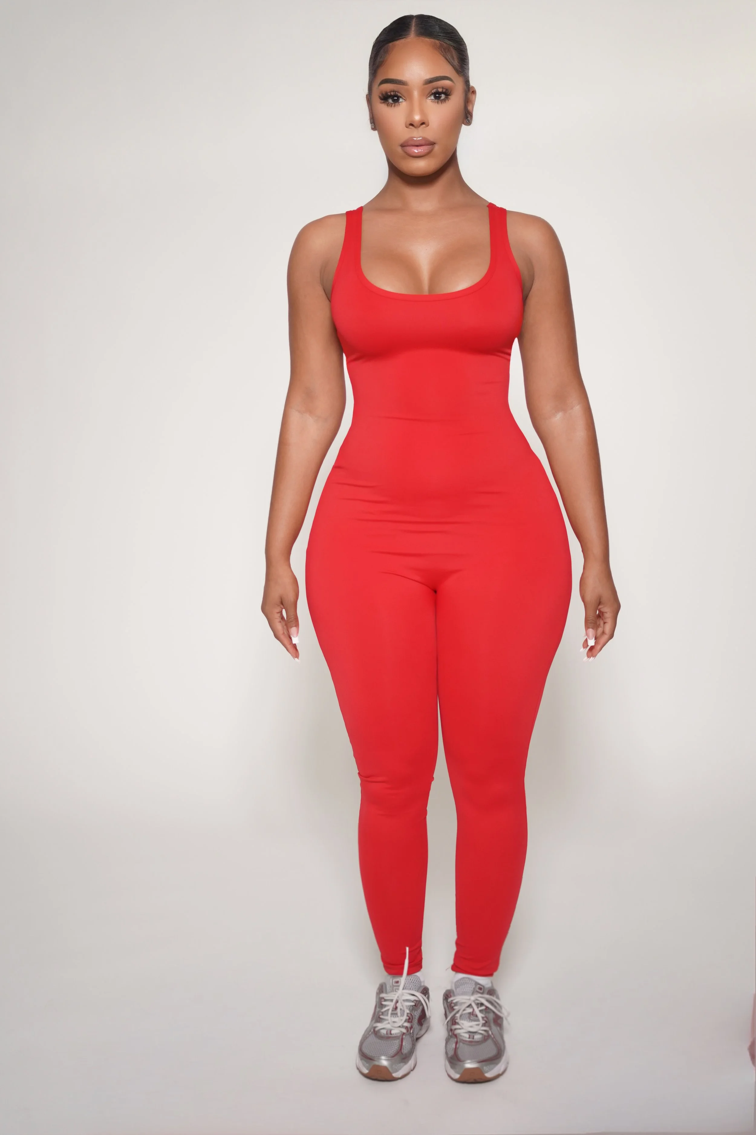 Red open back jumpsuit