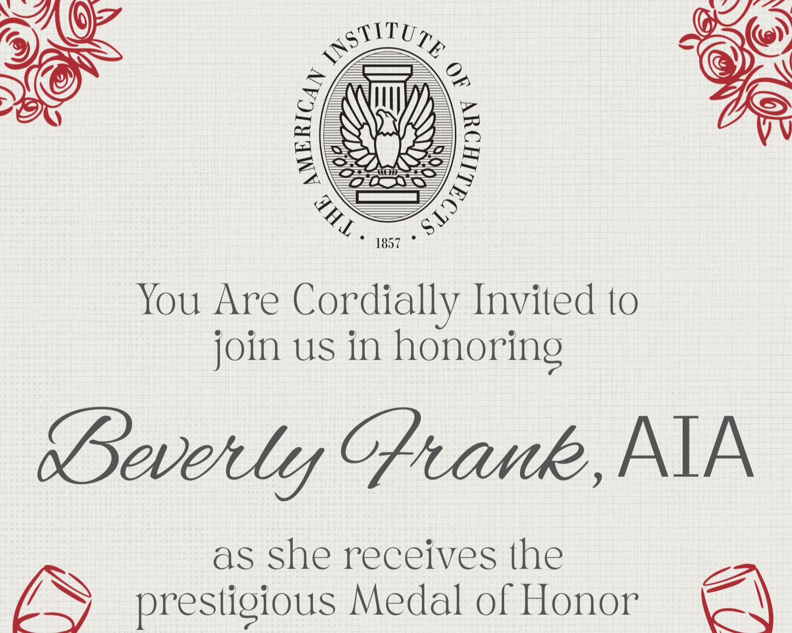 Honoring Beverly Frank, AIA with Medal of Honor Reception