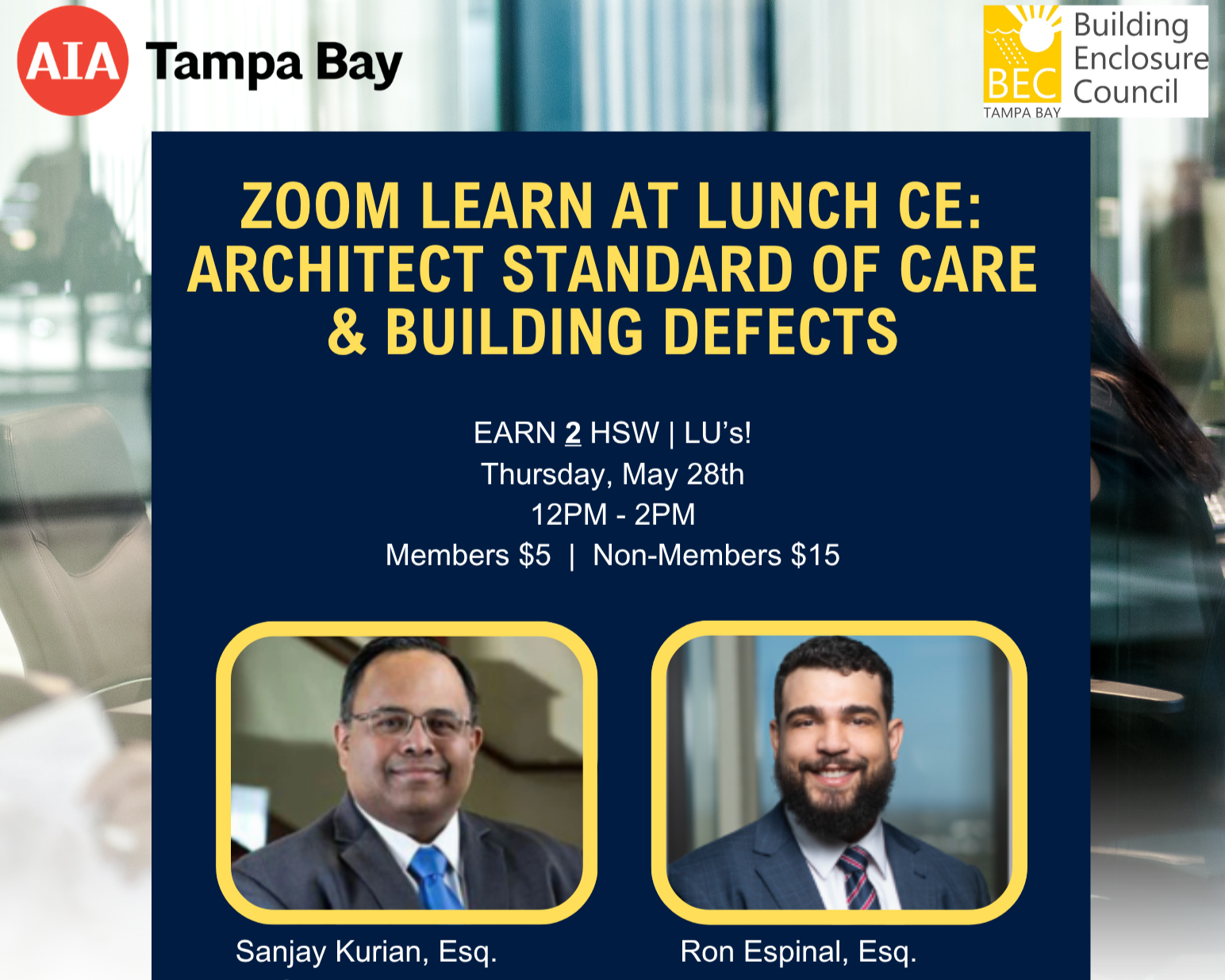 ZOOM Learn at Lunch CE: Architect Standard of Care and Building Defects