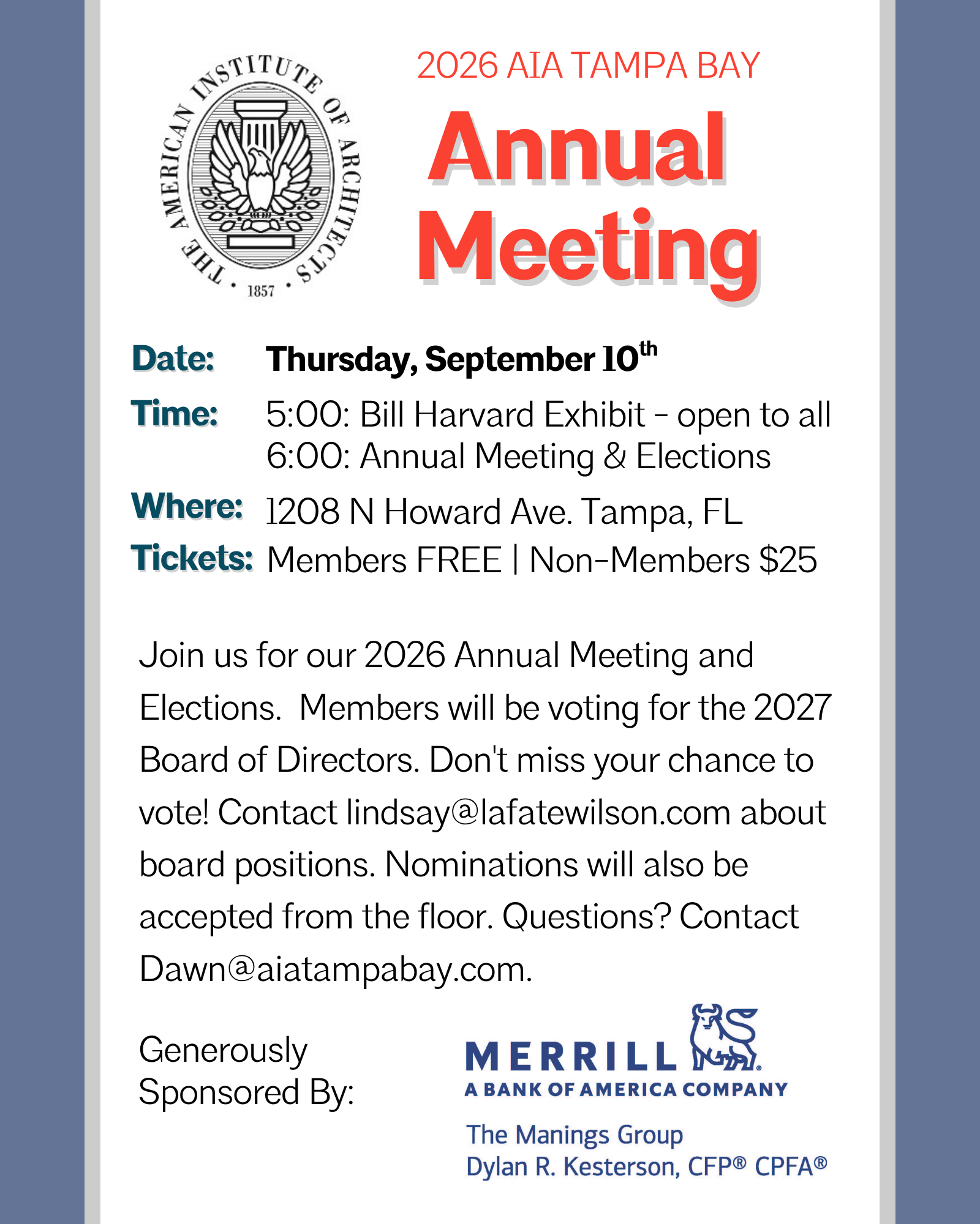 2026 Annual Meeting &amp; Elections + Bill Harvard Exhibit