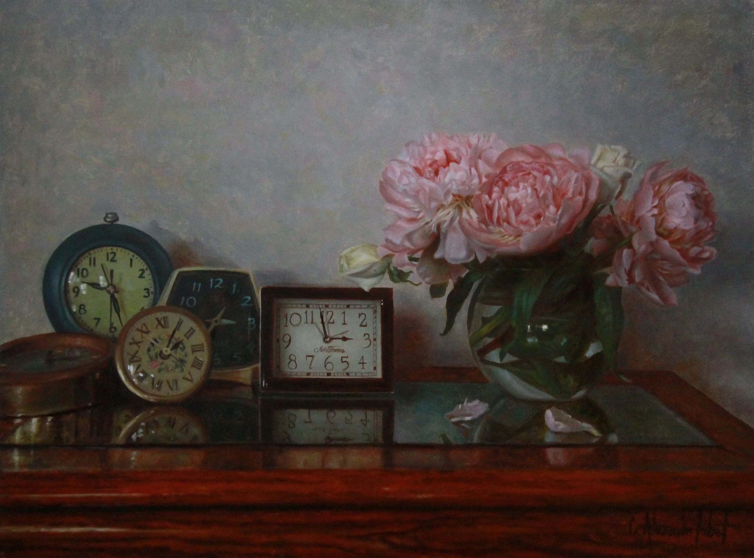 "Clocks & Peonies"
Oil on Panel
12x16 in. 
$2,250