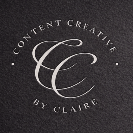 Logo for 'Content Creative by Claire' featuring stylized 'C' letters on a dark textured background.