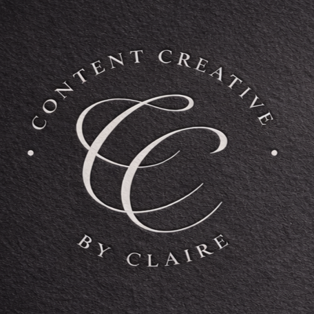 Logo with the text 'Content Creative by Claire' and decorative interlocking initials in the center.