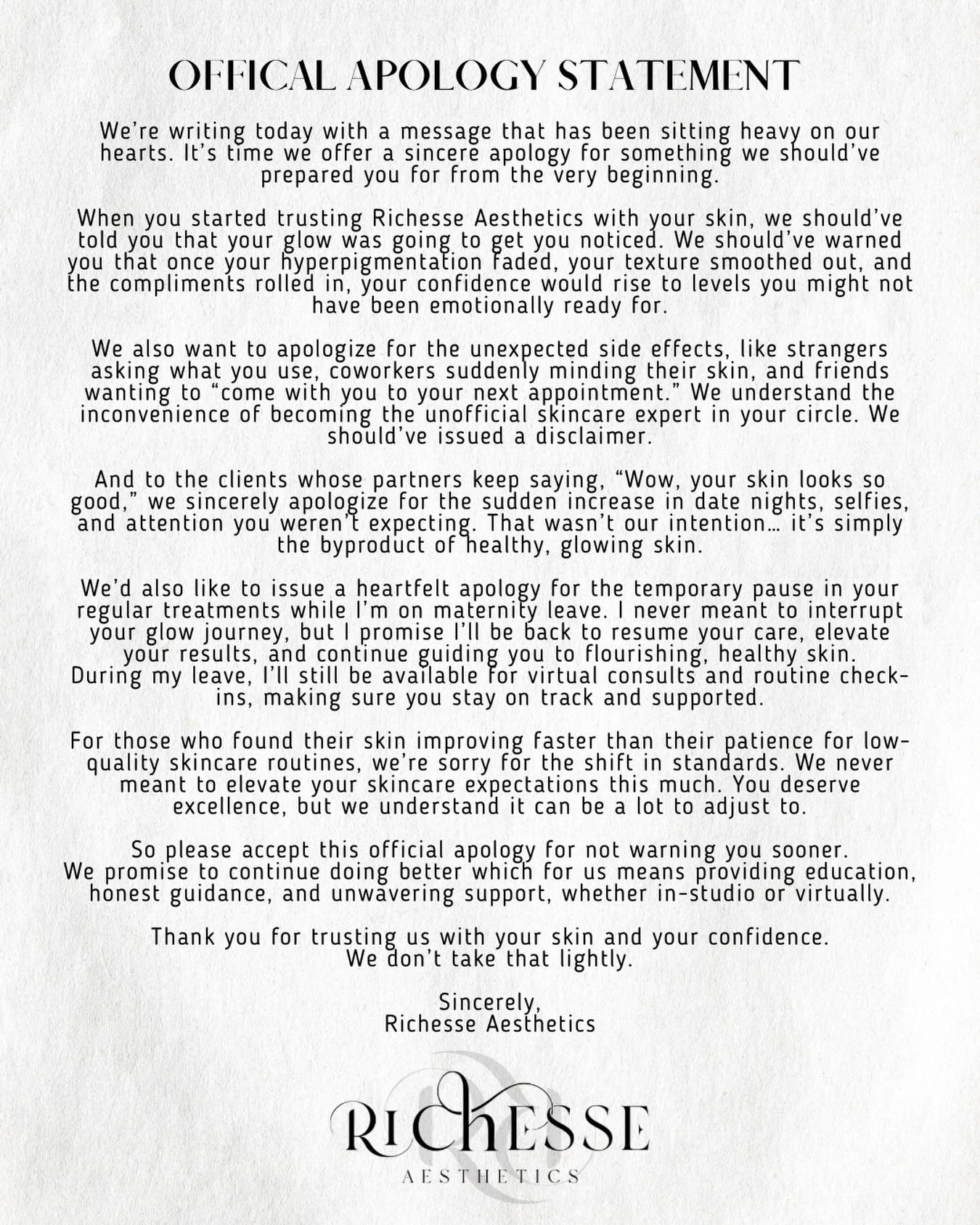This has been a long time coming. ✨
As I prepare for maternity leave, I wanted to personally thank you for your grace and loyalty. I&rsquo;ll be right here supporting your skin virtually until I&rsquo;m back in the treatment room. 🤍