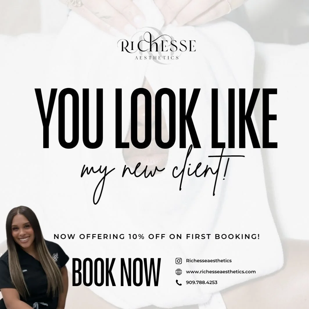 Now accepting new clients at Richesse Aesthetics for corrective skincare specializing in:
&bull; Acne
&bull; Hyperpigmentation
&bull; Texture
&bull; Uneven skin tone

I create customized treatment plans designed for melanin-rich skin with real result