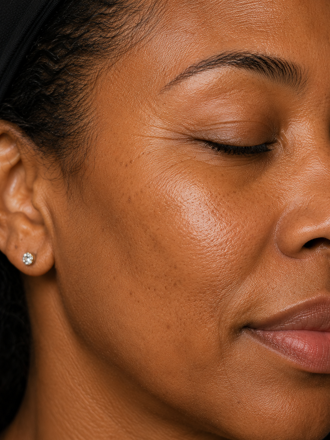 Healthy melanin-rich skin showing smooth texture, even tone, and natural radiance