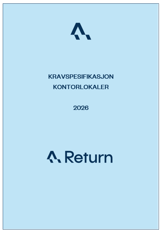 Forside av kravspesifikasjon for kontorlokaler 2026 utgitt av Return, med Return-logo på toppen og bunnen.