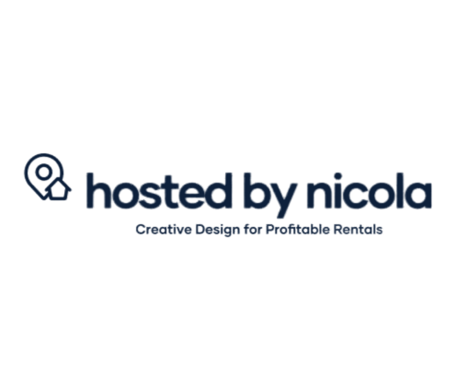 Logo for hosted by Nicola with a location pin icon and the tagline "Creative Design for Profitable Printing" underneath.