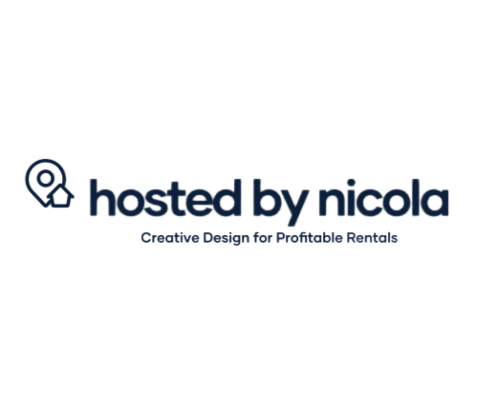 Logo for hosted by Nicola with a location pin icon and the tagline "Creative Design for Profitable Printing" underneath.