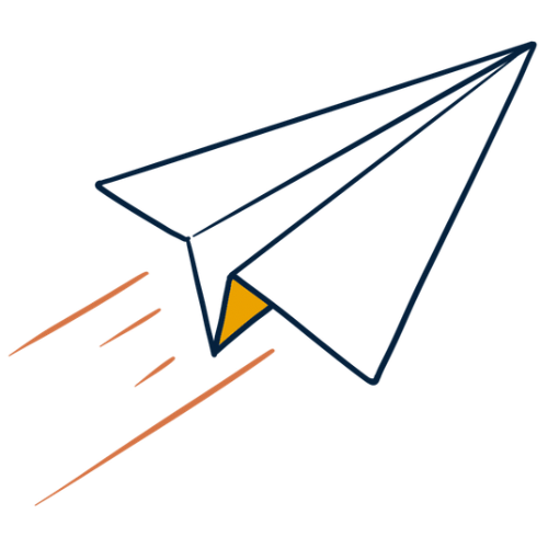 Illustration of a paper airplane with motion lines indicating it is flying fast.