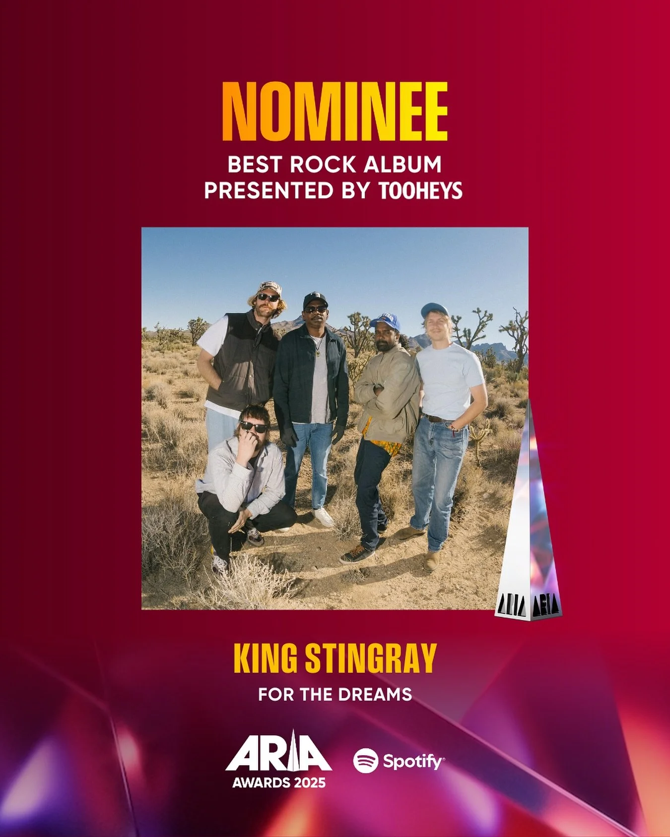 Huge congrats to our very own @kingstingrayband on their nomination for &lsquo;Best Rock Album&rsquo; at the 2025 ARIA Awards! ✨

Tune in Wednesday 19 November on @channel10au + @paramountplusau to see if they take home the win!