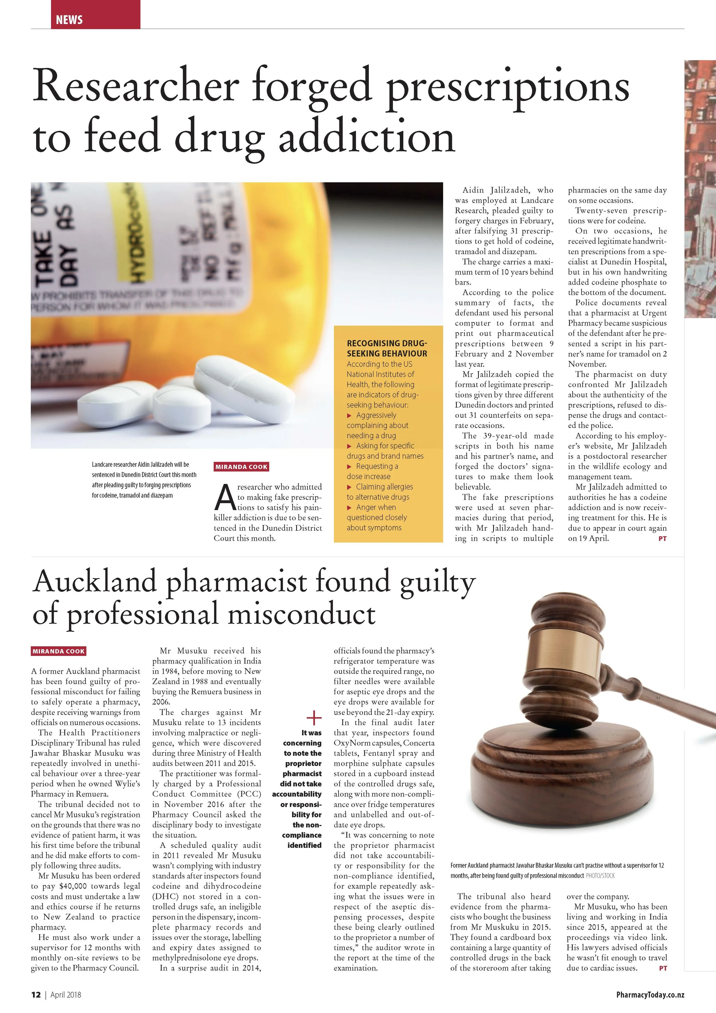 Screenshot of news article written for Pharmacy Today.