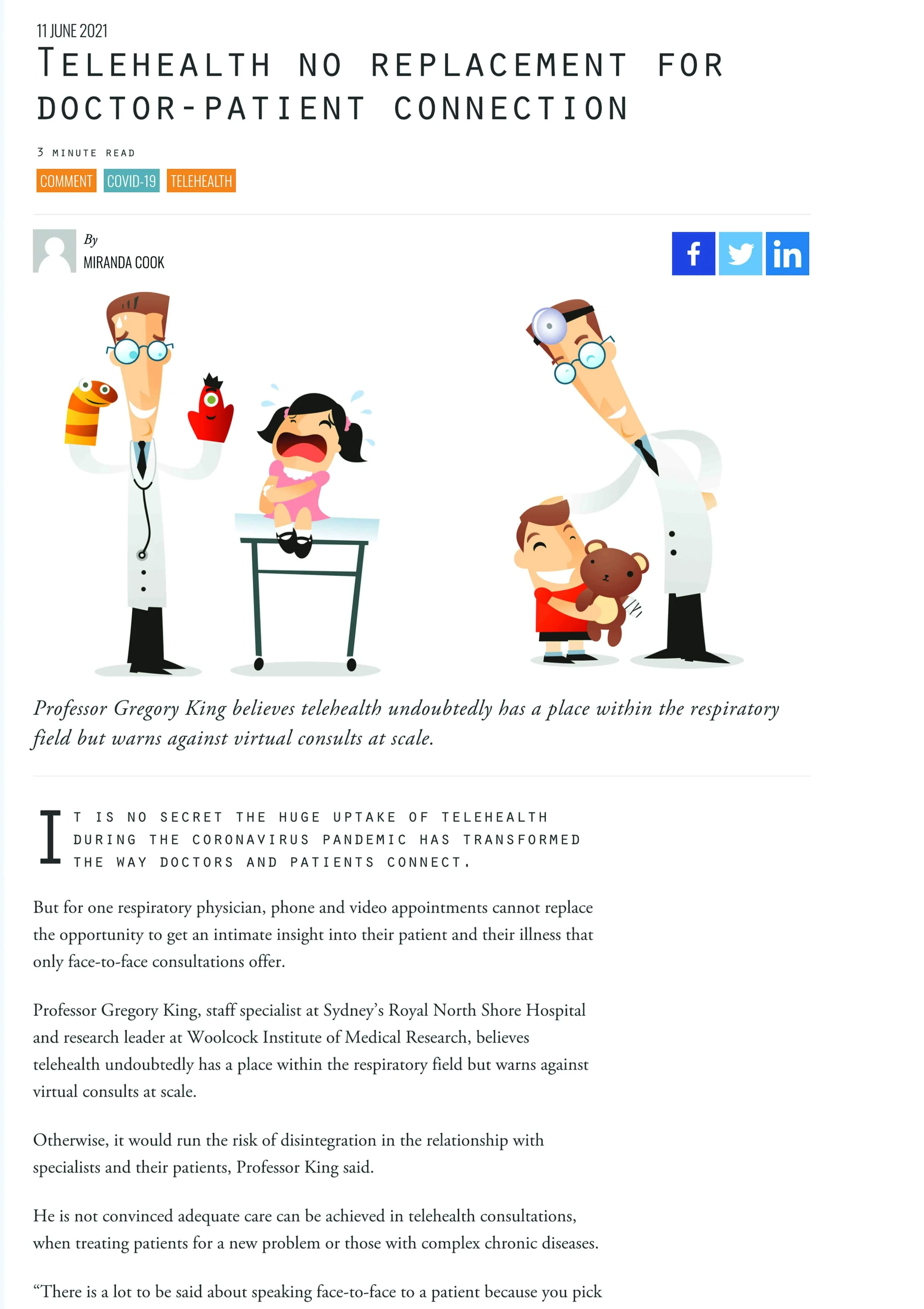 Screenshot of article written for Medical Republic.