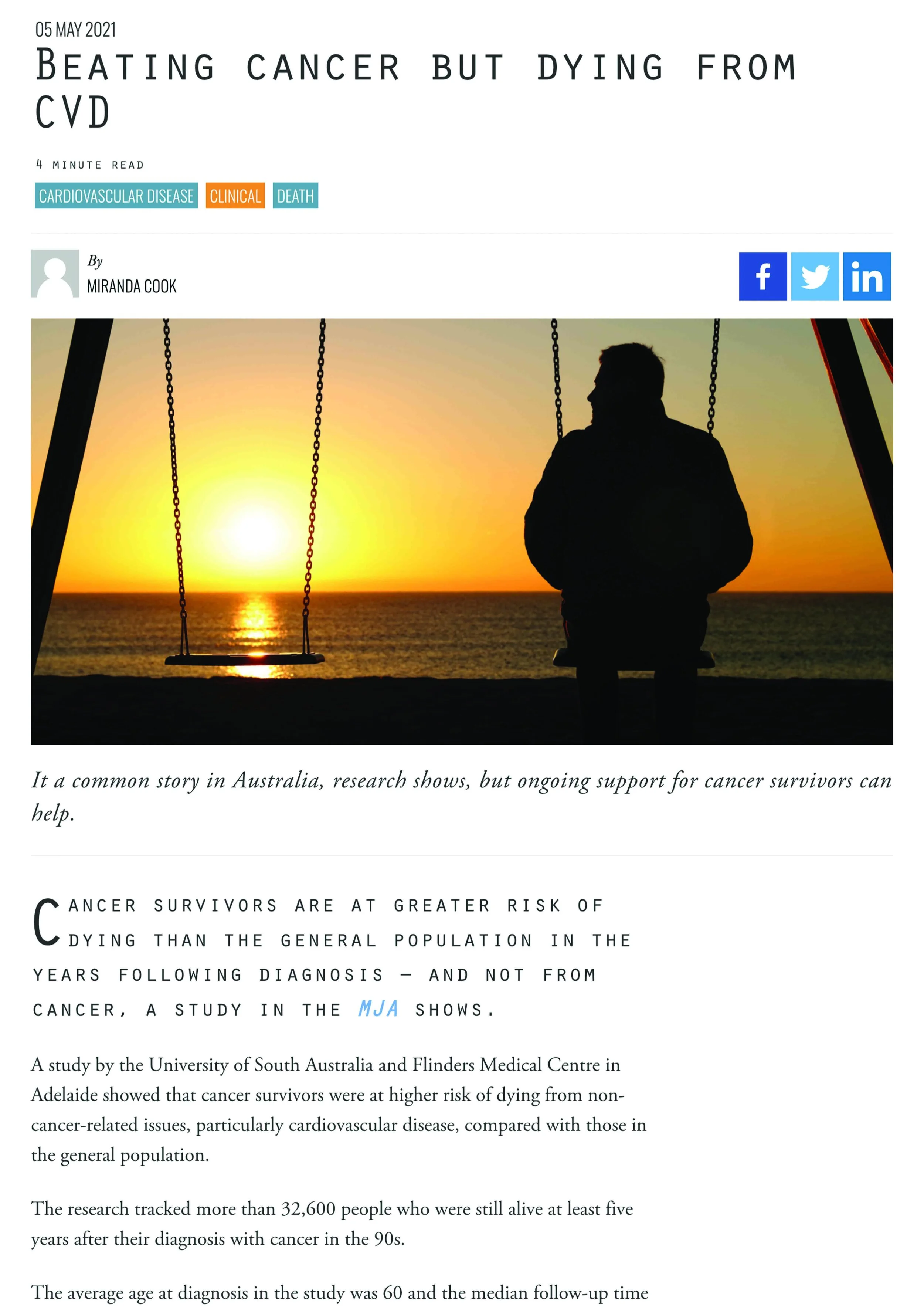 Screenshot of article written for Medical Republic.