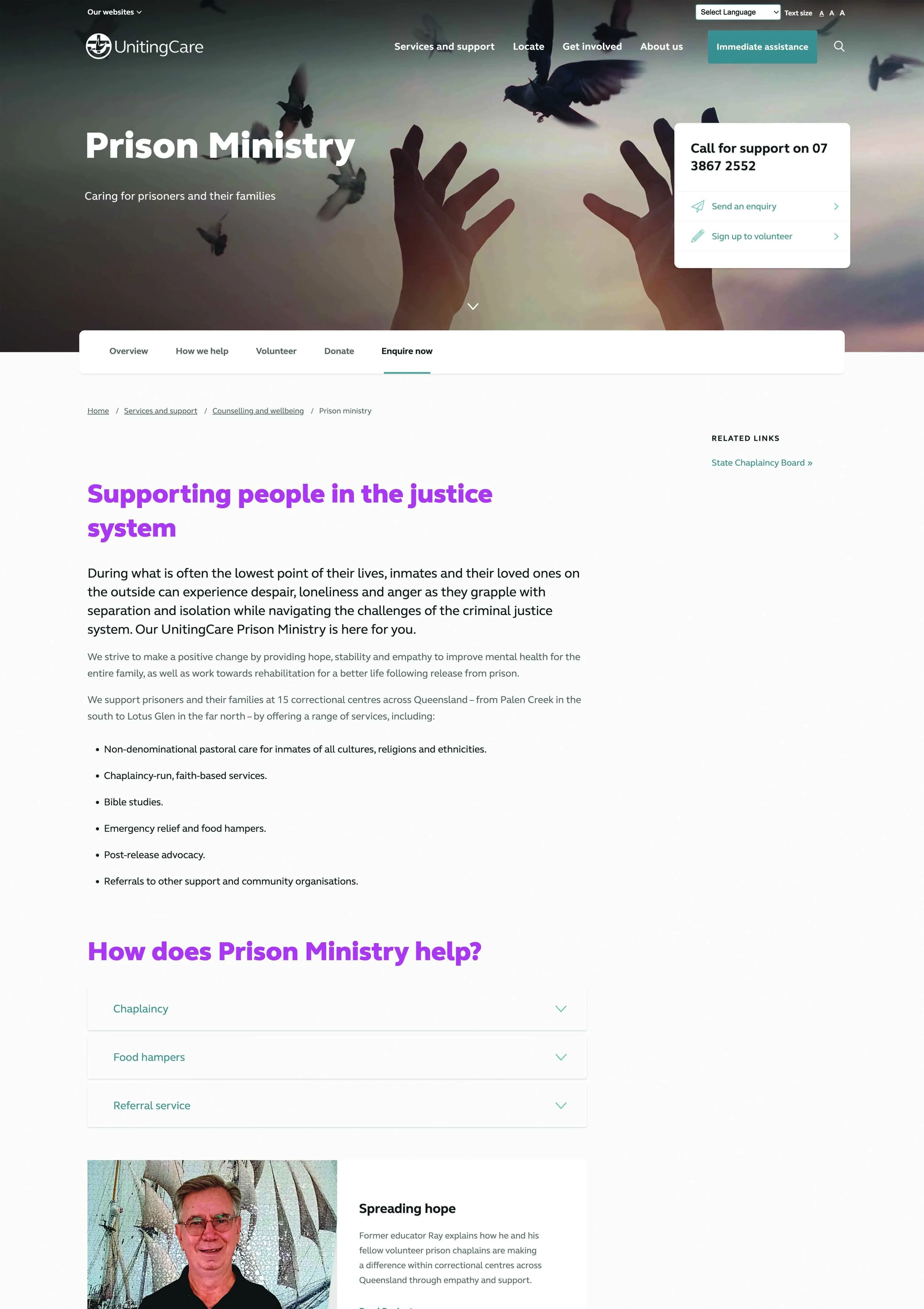 Screenshot of article written for Uniting Care.