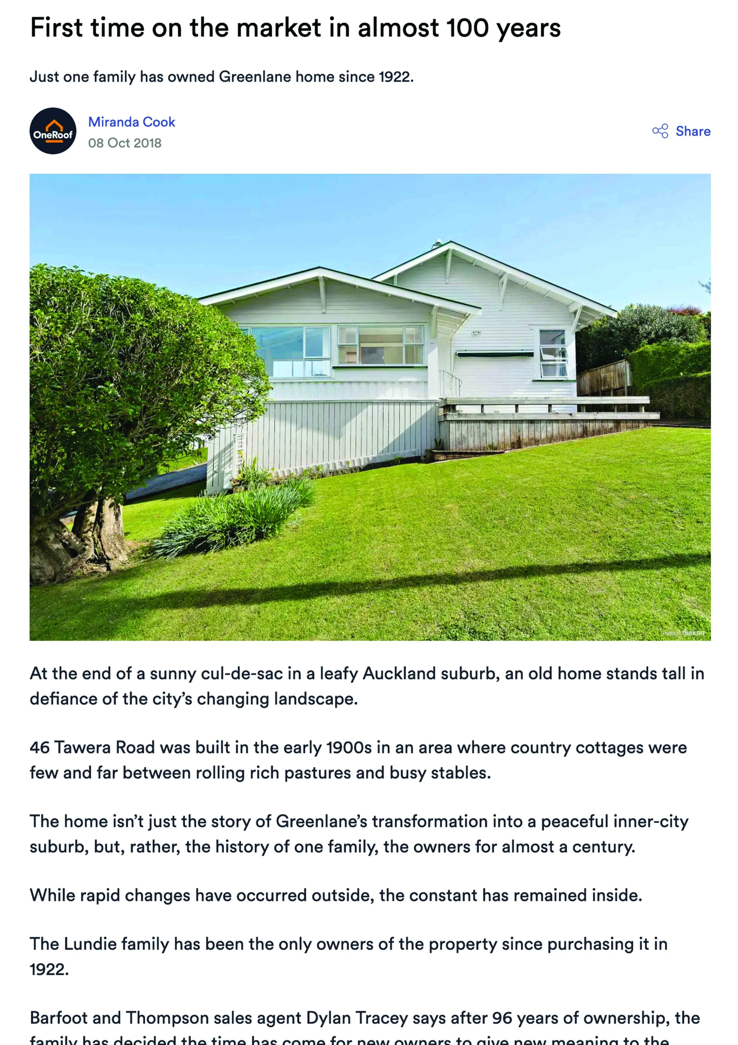 Screenshot of article written for One Roof.