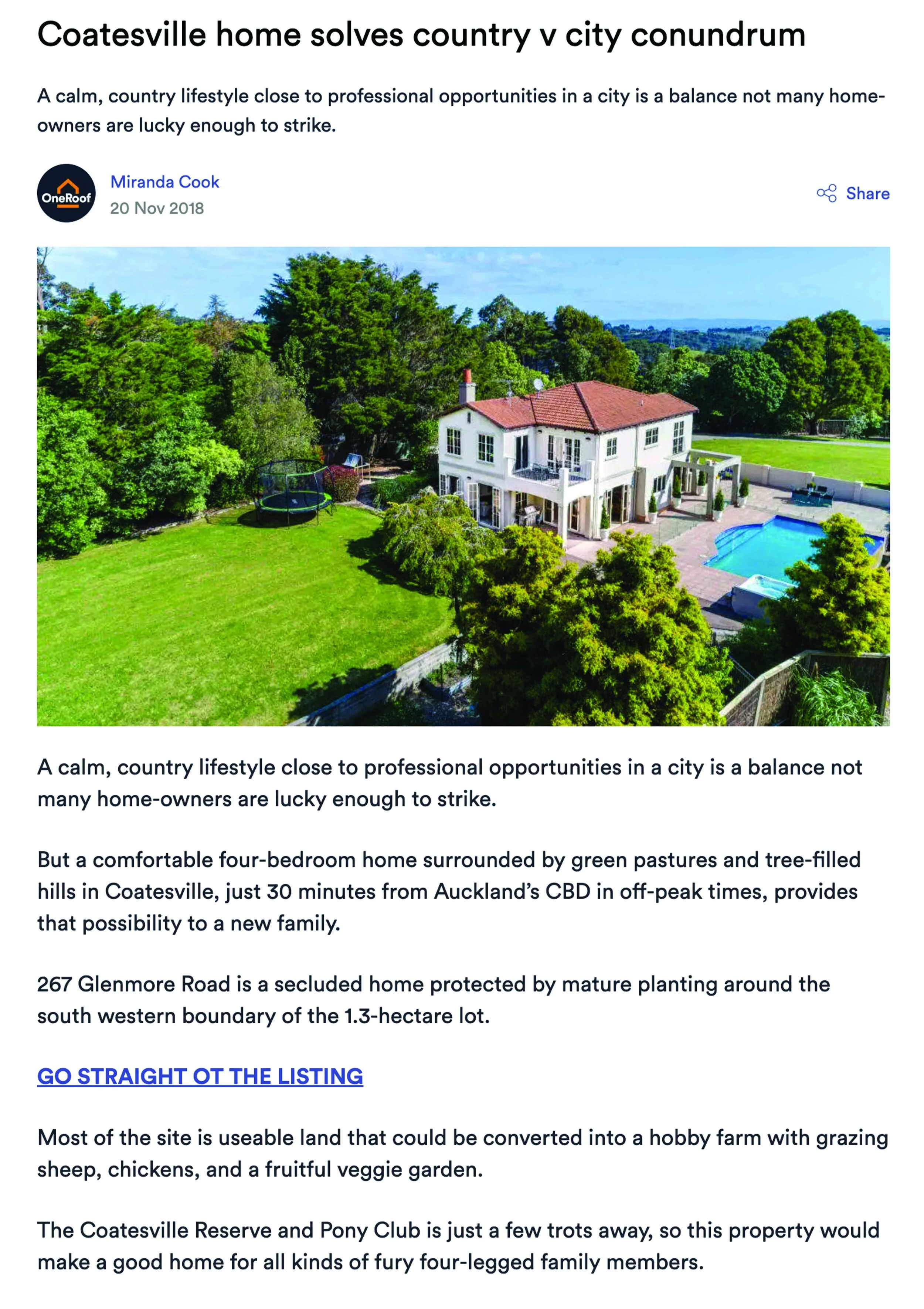 Screenshot of article written for One Roof.