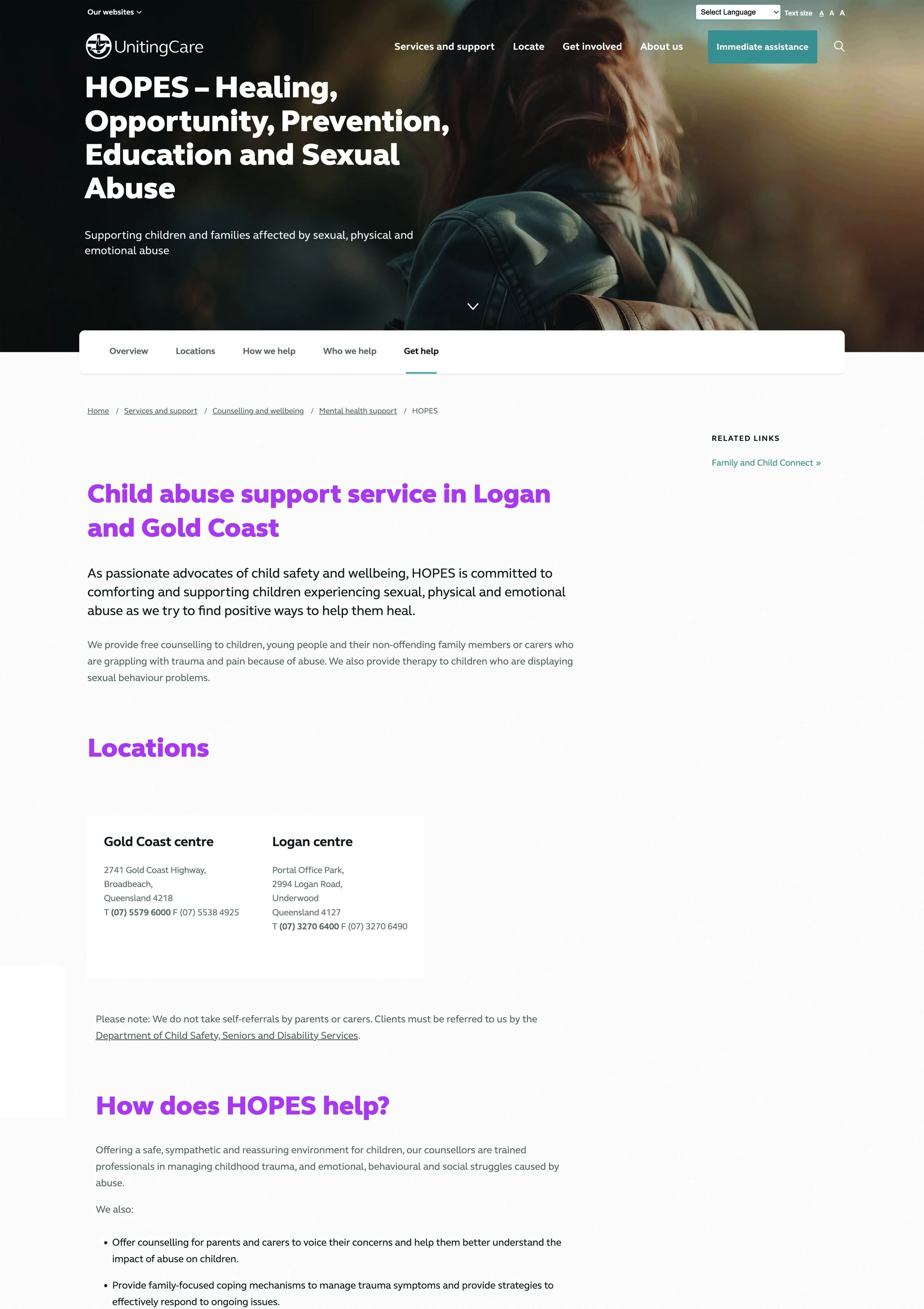 Screenshot of article written for Uniting Care.