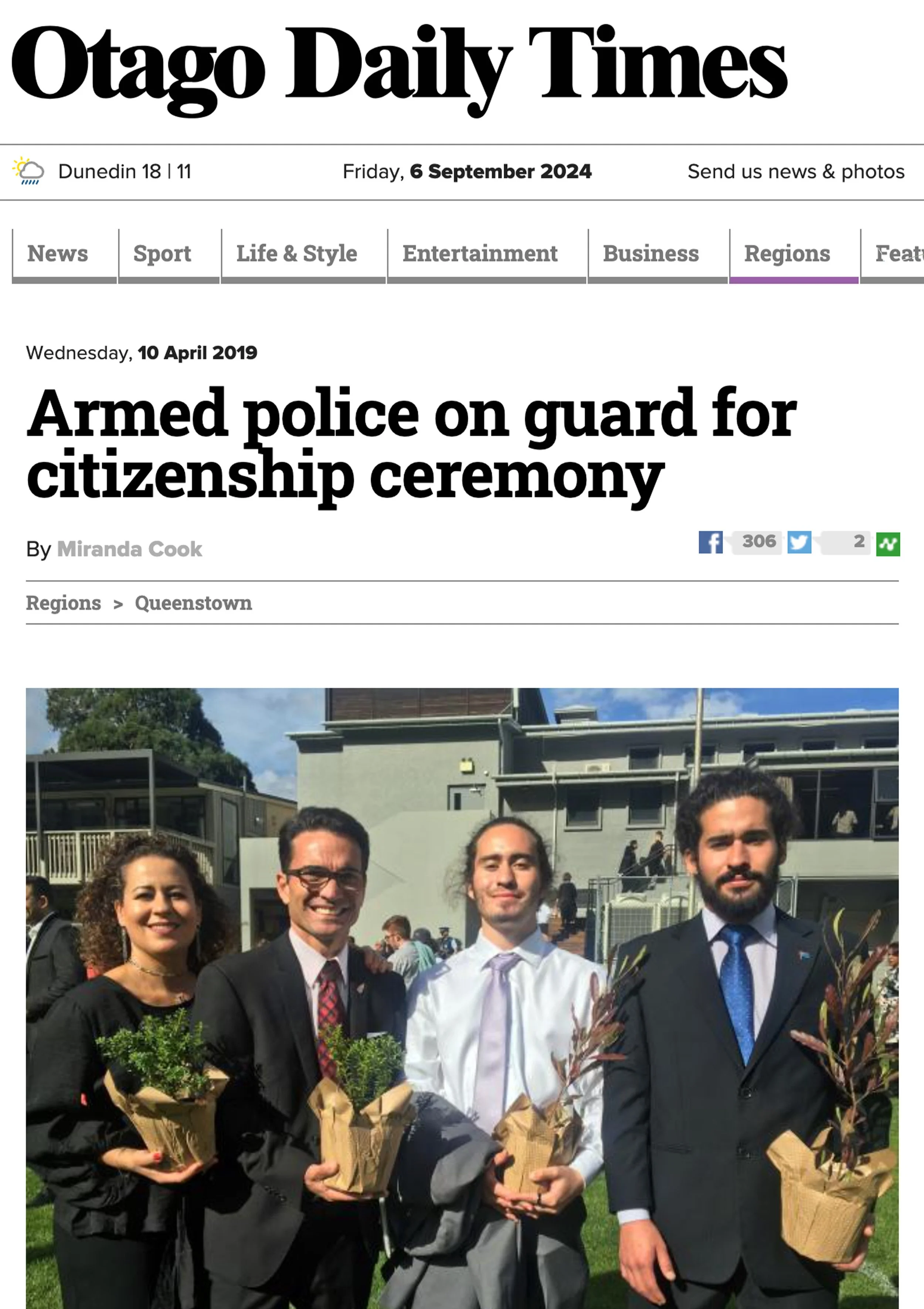 Screenshot of article written for Otago Daily Times.