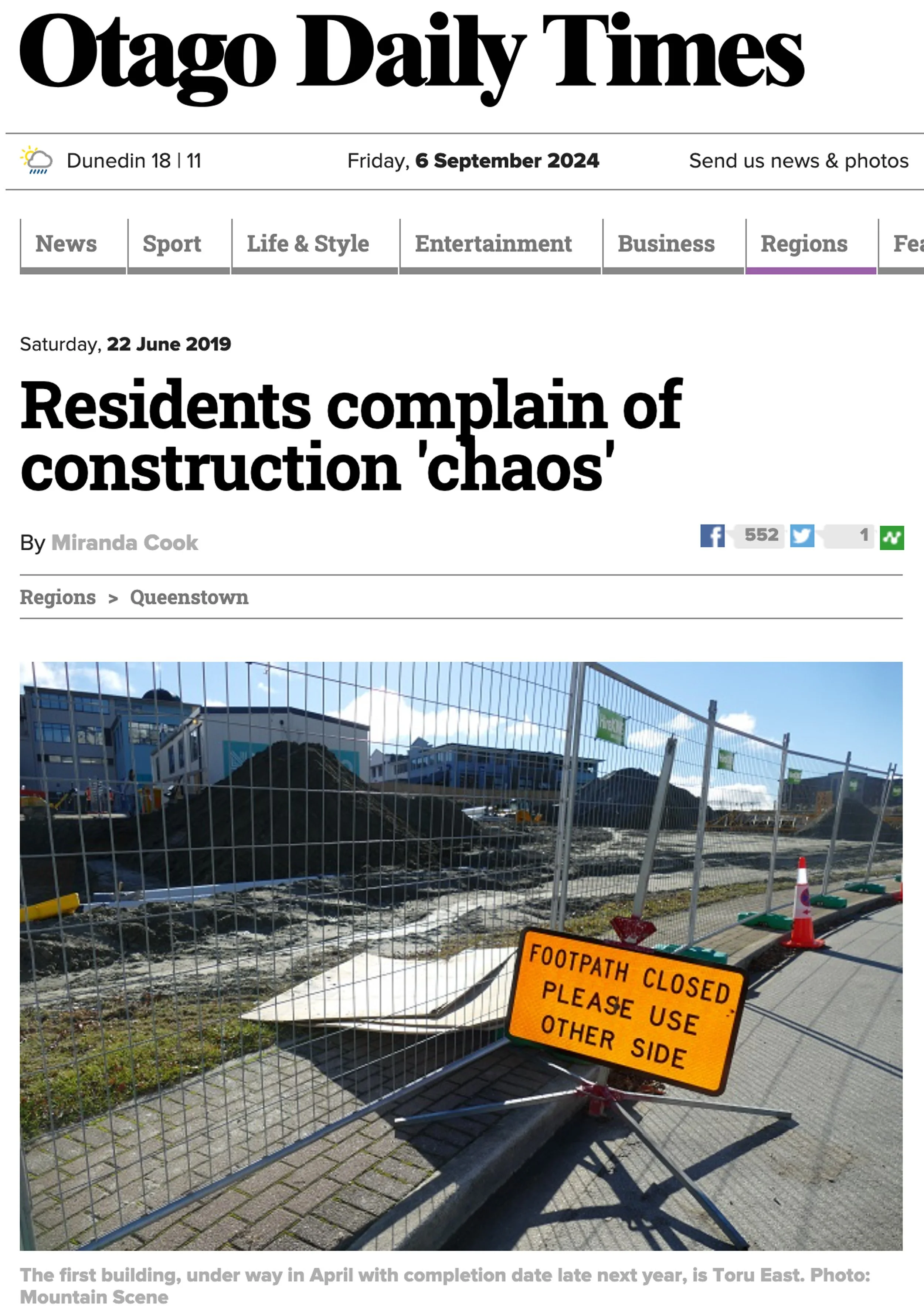 Screenshot of article written for Otago Daily Times.