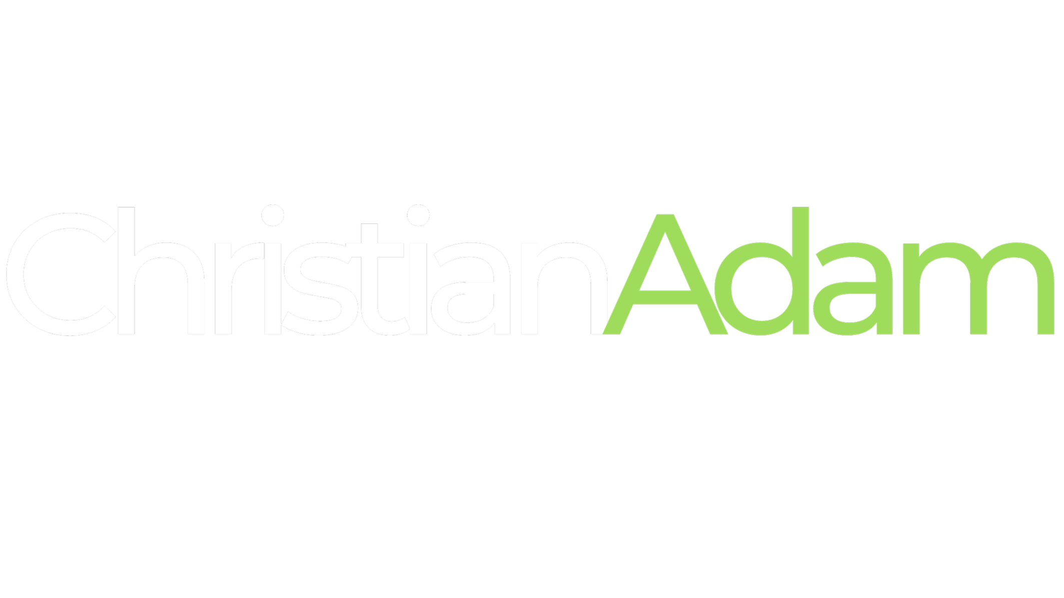 Christian Adam logo with the name written in black, white, and green text on a black background.