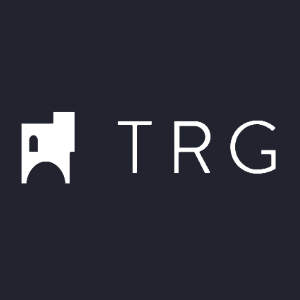 Logo with a white castle icon and the letters TRG on a black background.