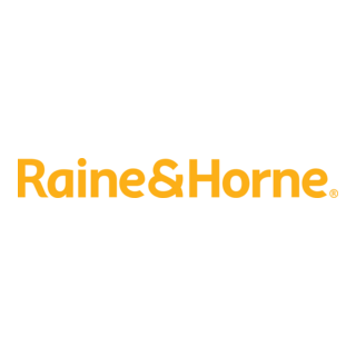 Raine & Horne logo with black background and orange text.