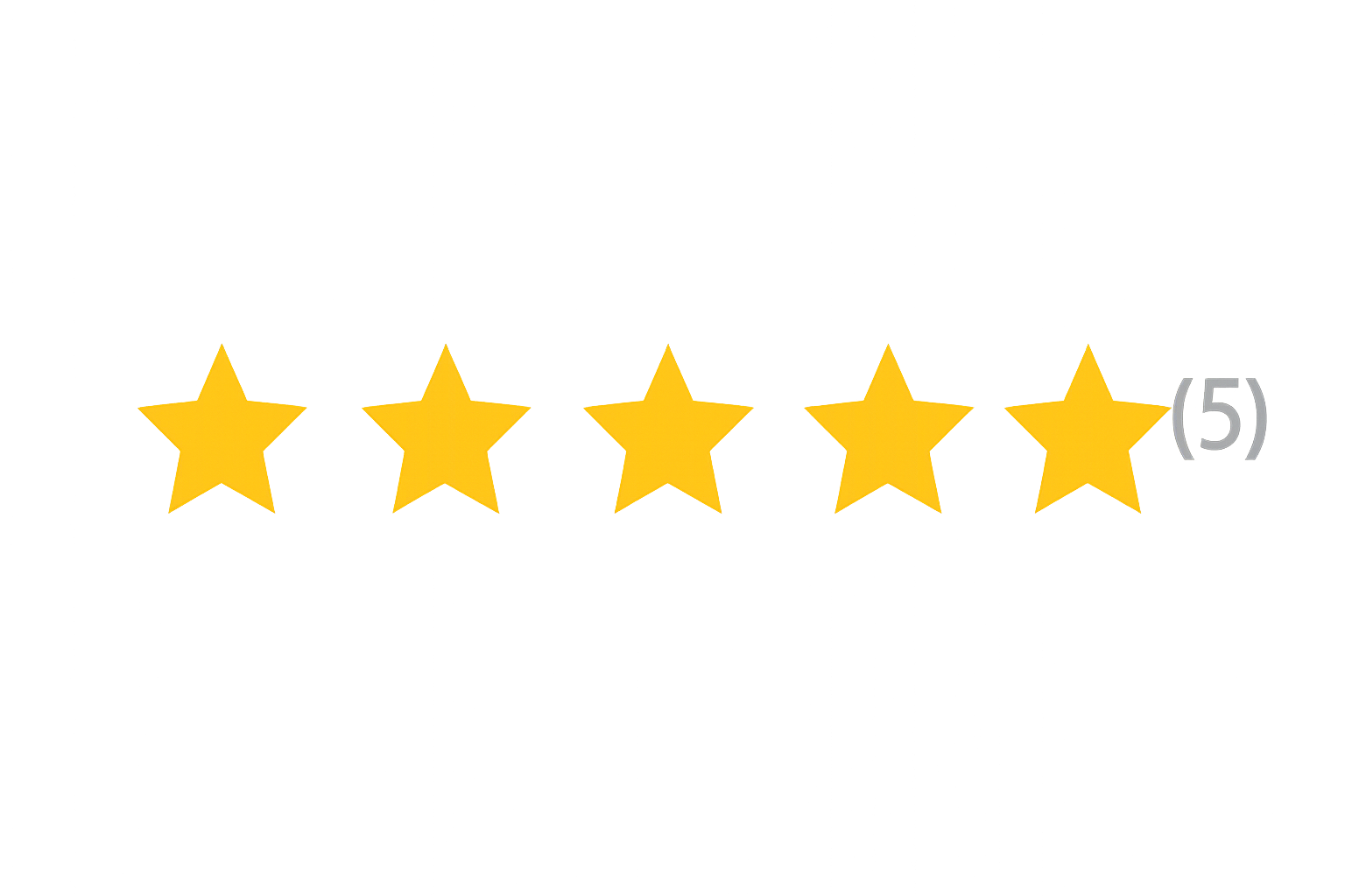 A 5-star rating graphic with four and a half yellow stars out of five, and the number five in gray on the right.