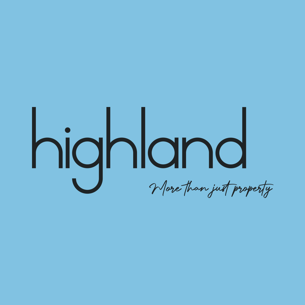 Highland logo in black font on a light blue background with the tagline "More Than Just Property" in cursive script.