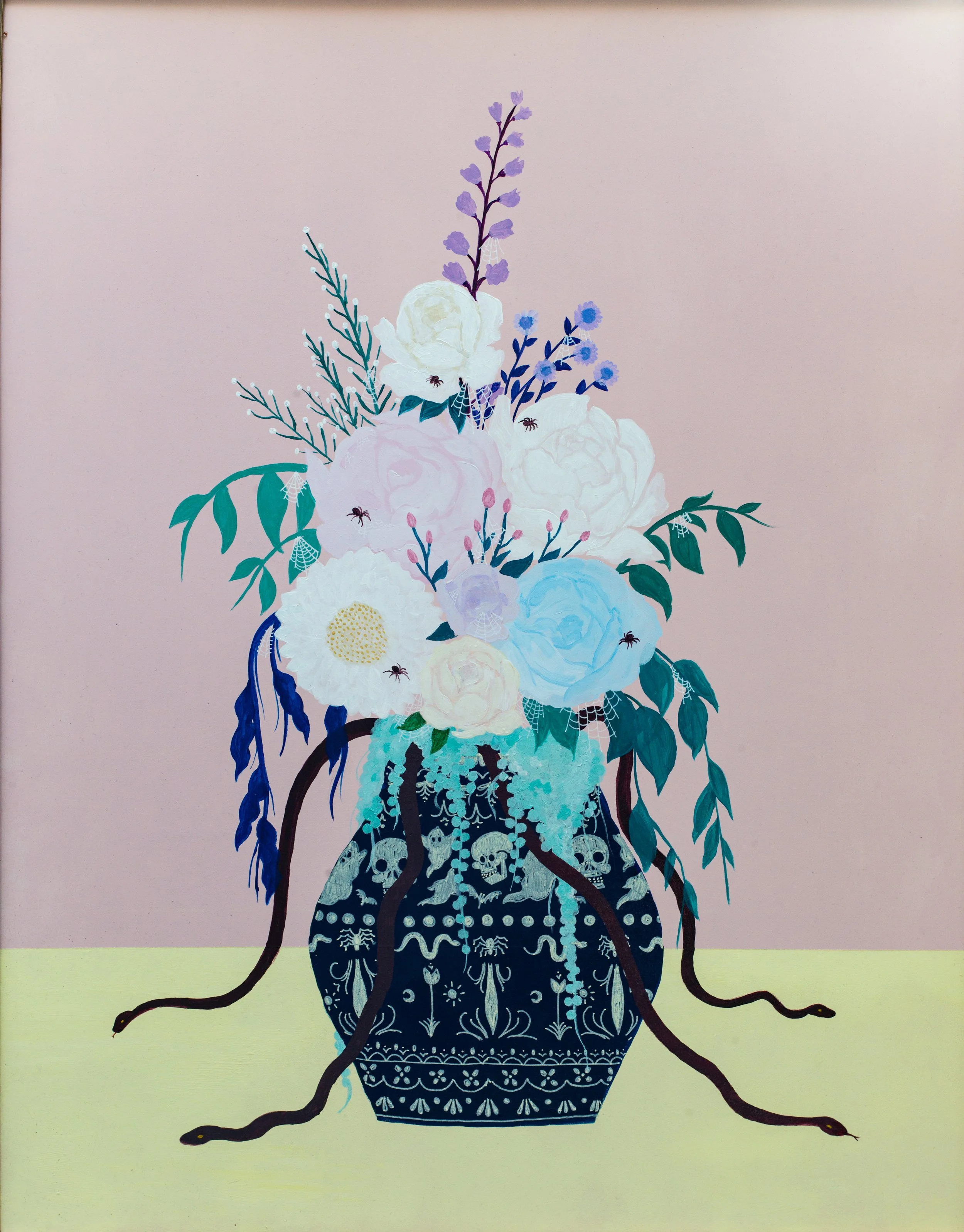 "flowers spiders and snakes" acrylic on foamcore 30x40