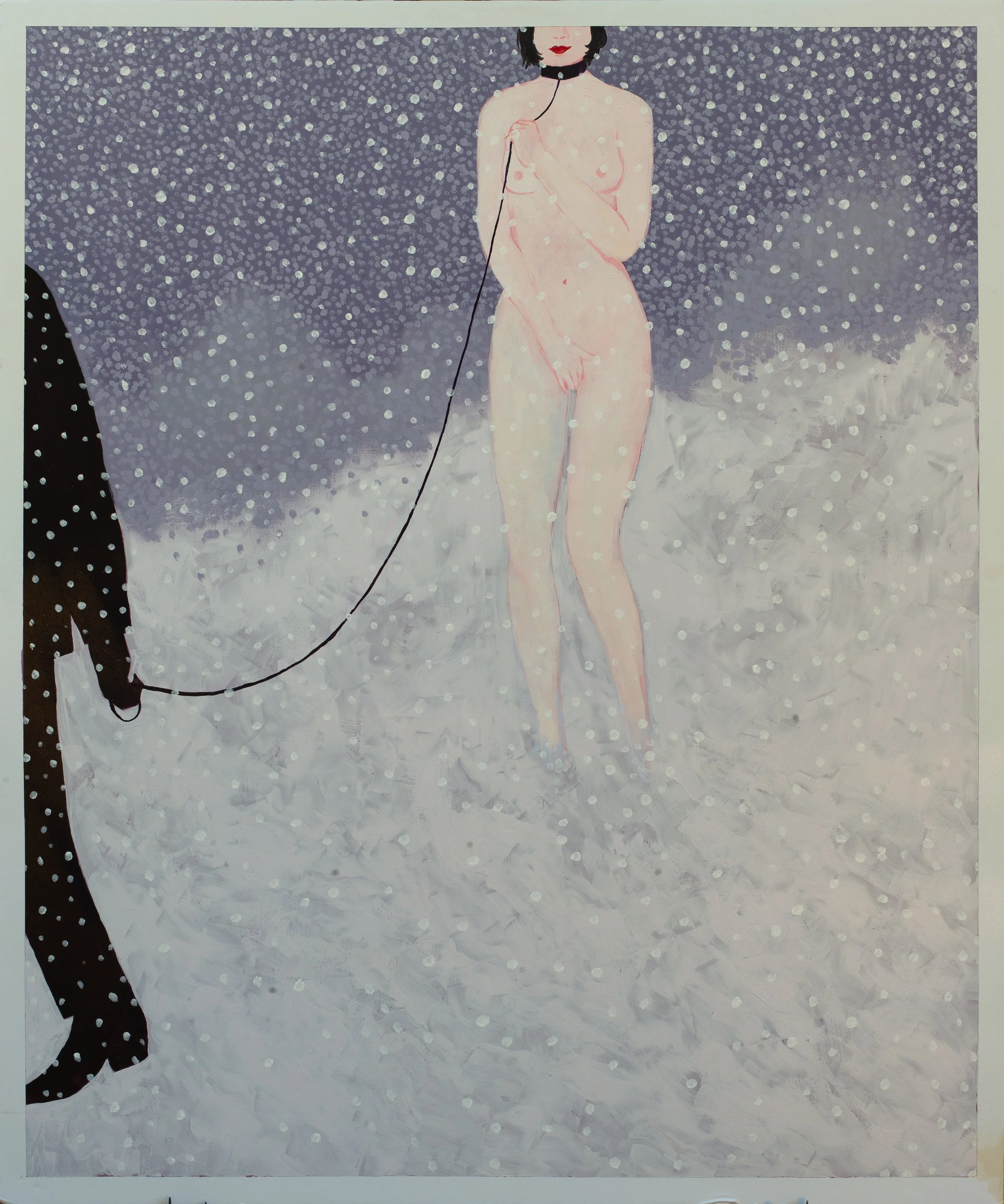 "girl on leash" acrylic on foamcore. 33x40in