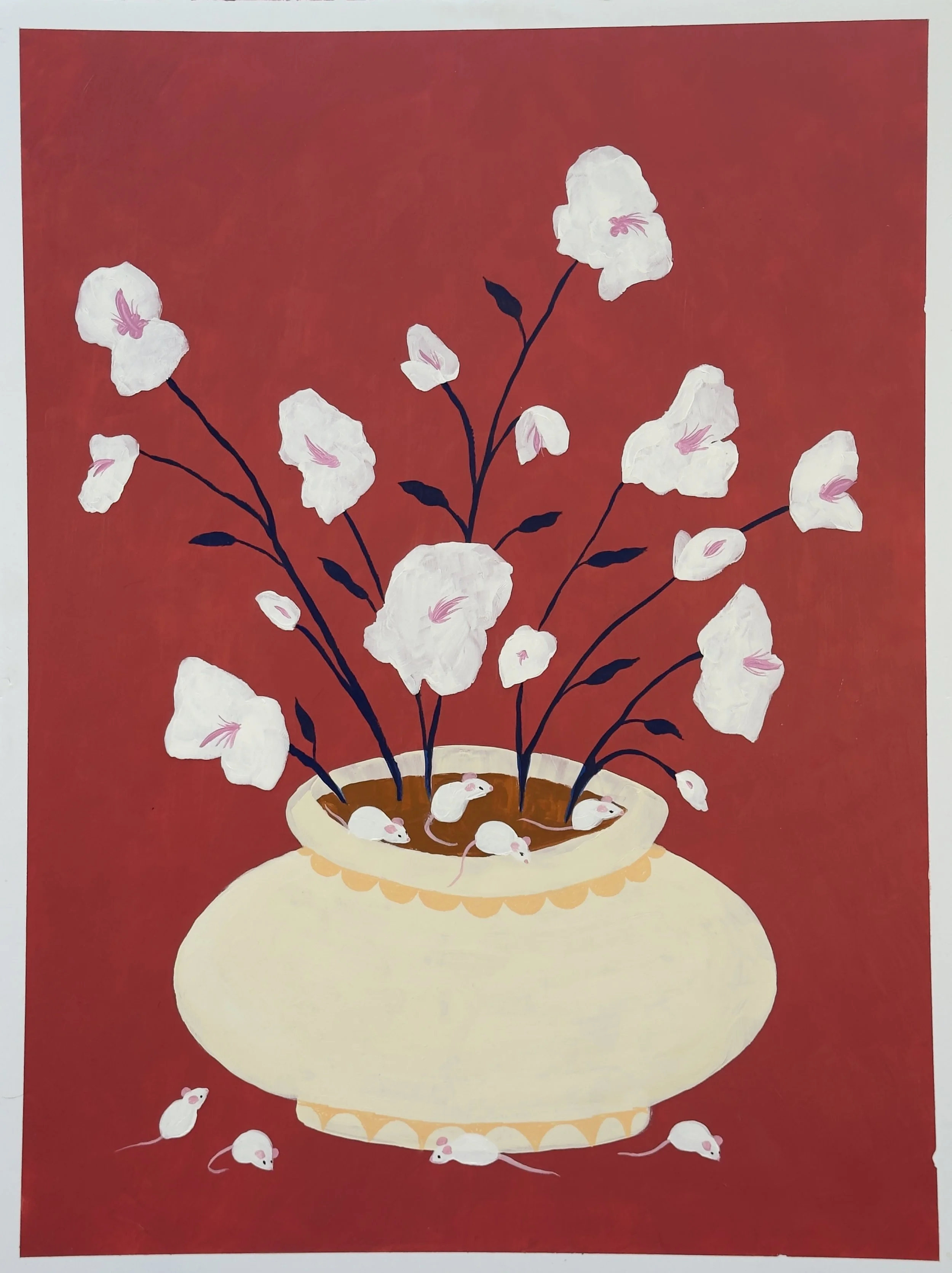 "flowers with mice" 30x40in $600