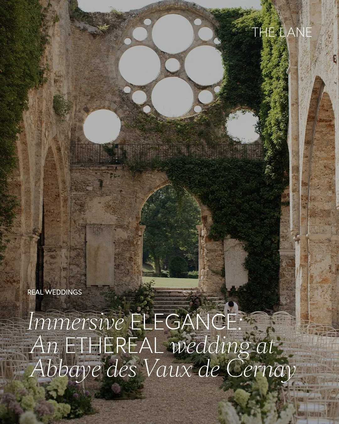 Once a Cistercian monastery, Abbaye des Vaux de Cernay became the quiet anchor for Selma &amp; Anis&rsquo;s wedding. Open-air ruins threaded with florals, tables dressed in moss, dahlias and delicate crystal glassware, a wedding that felt like nature