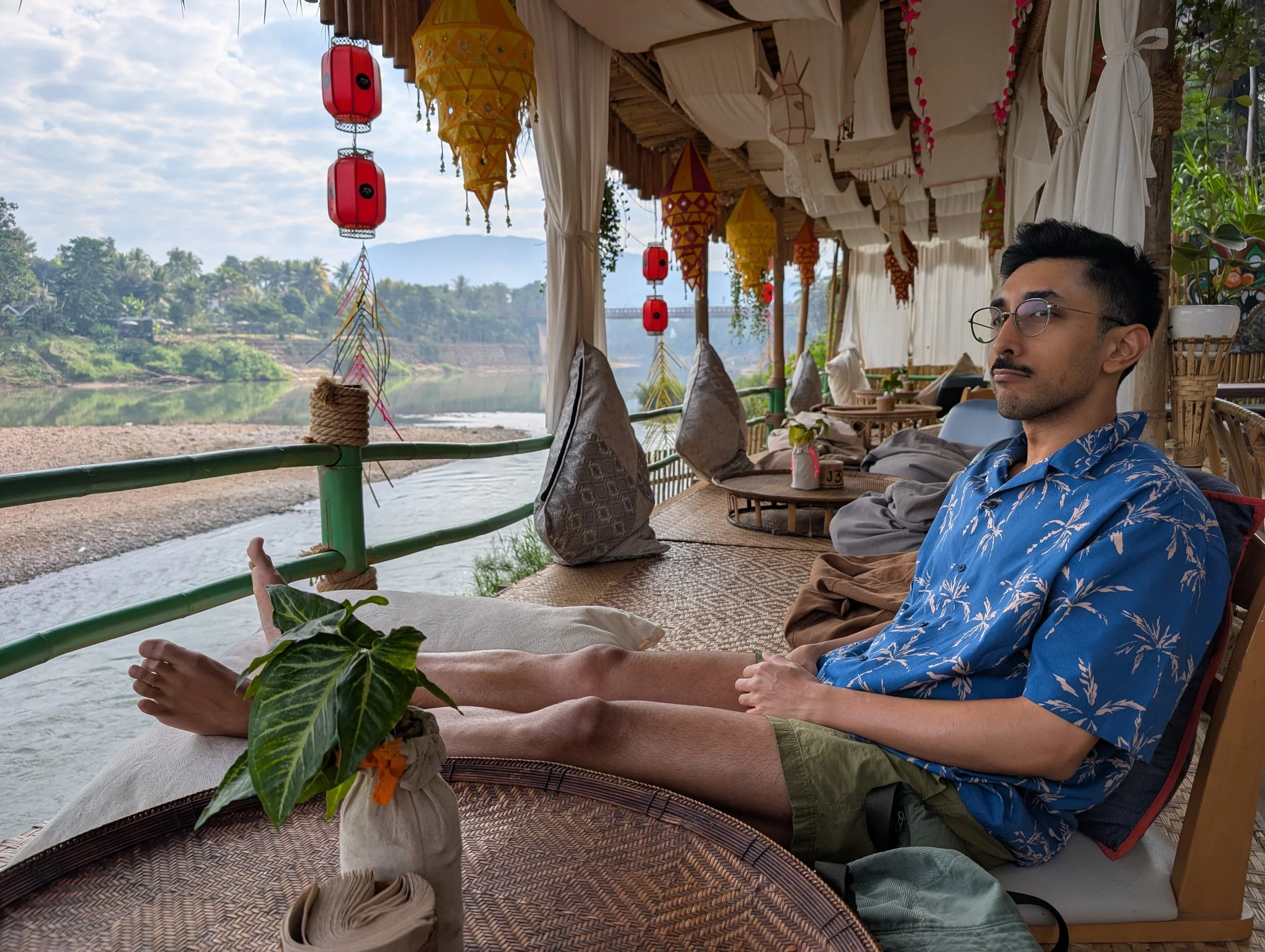 Enjoying the view of the Nam Khan River