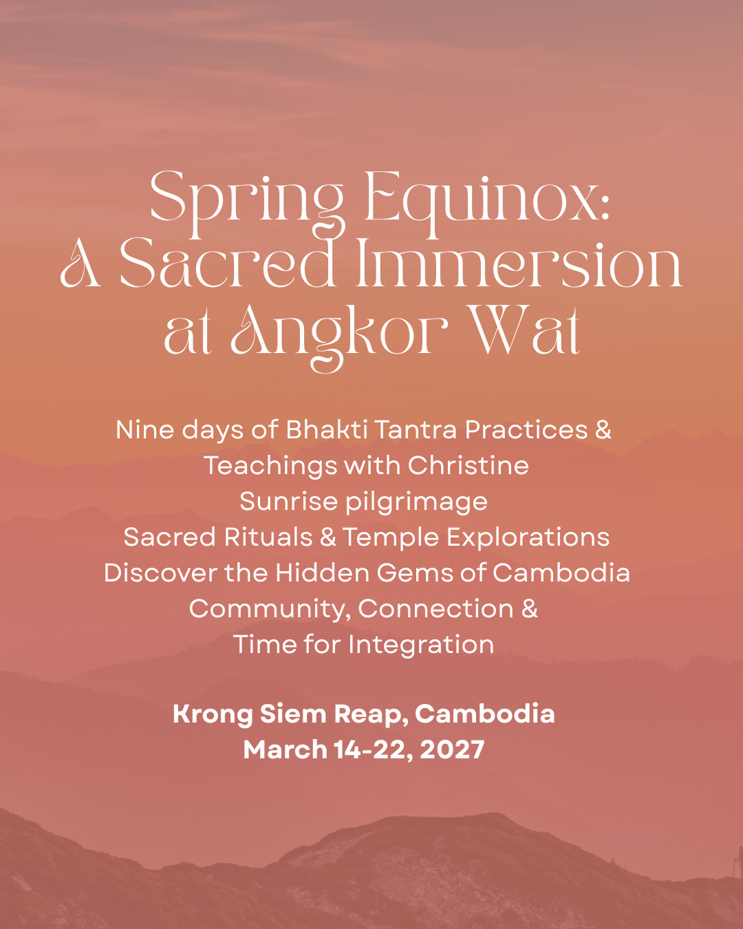 &nbsp;Spring Equinox Pilgrimage at Angkor WatA Bhakti Tantra Retreat in Cambodia