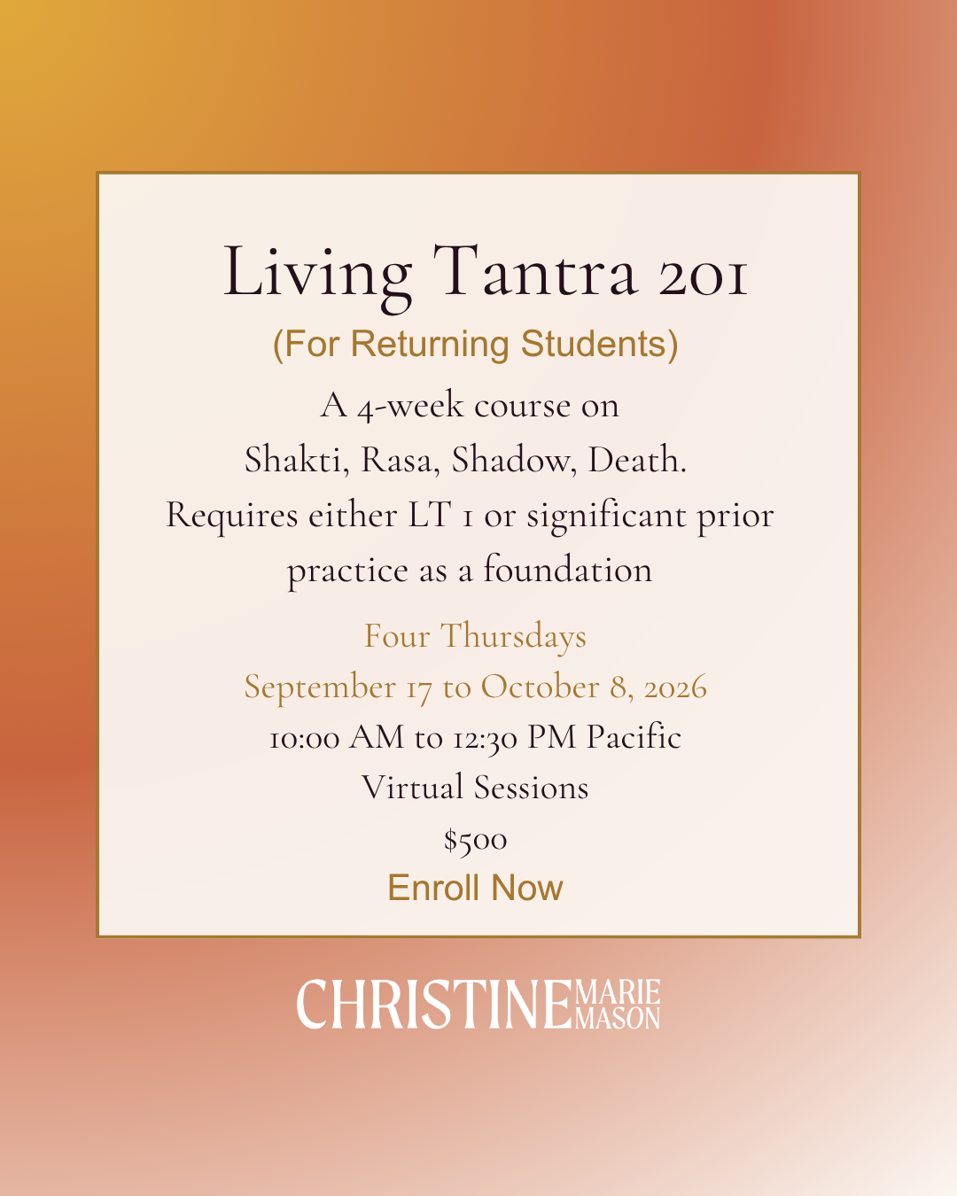 Living Tantra 201 (For returning students)